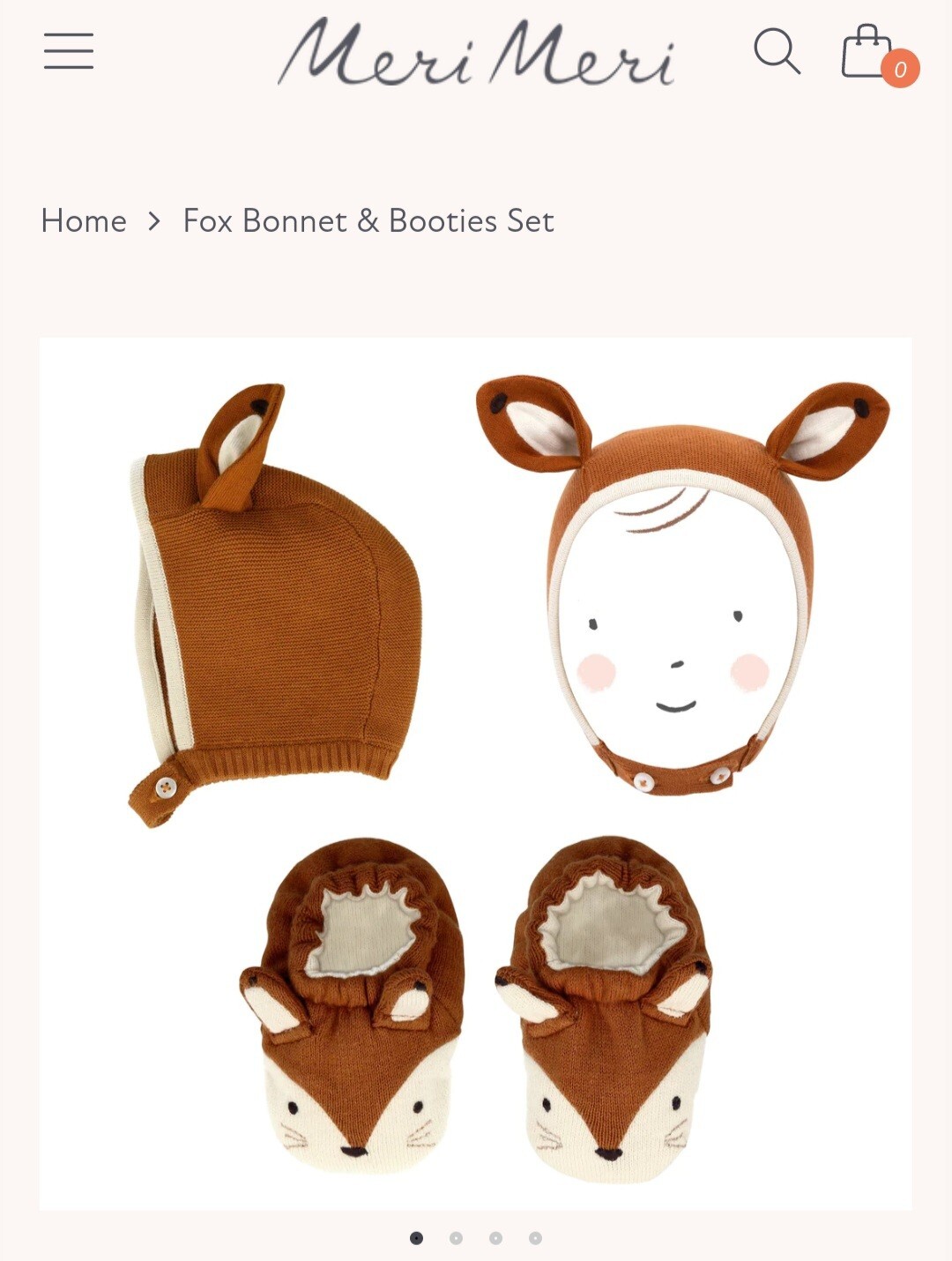MeriMeri Fox beanie and booties set for infant, 0-6 months