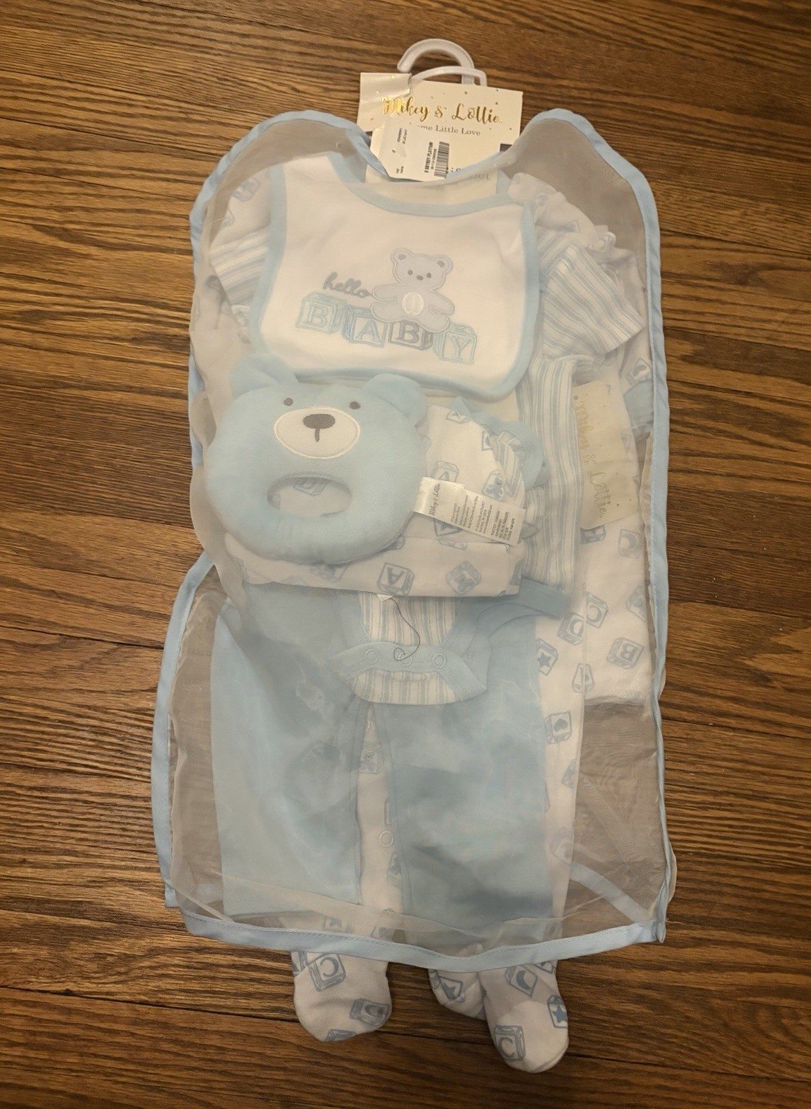 Mikey’s & Lollie 9-Pc Baby Boy Gift Set 3-6M Blue/White Cotton Bear