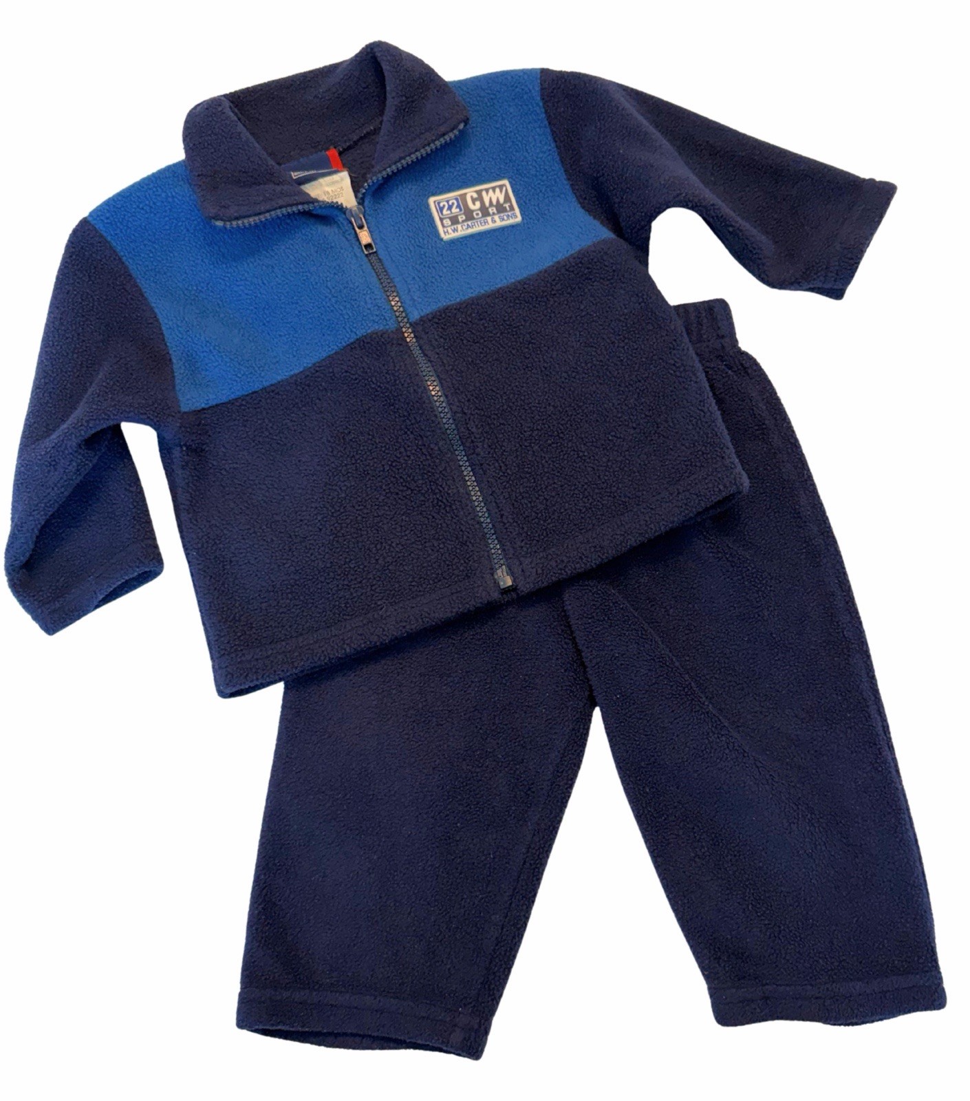 Vintage Carter’s Boys Fleece Set 2pc Blue Zip Jacket Pants 18 Months
