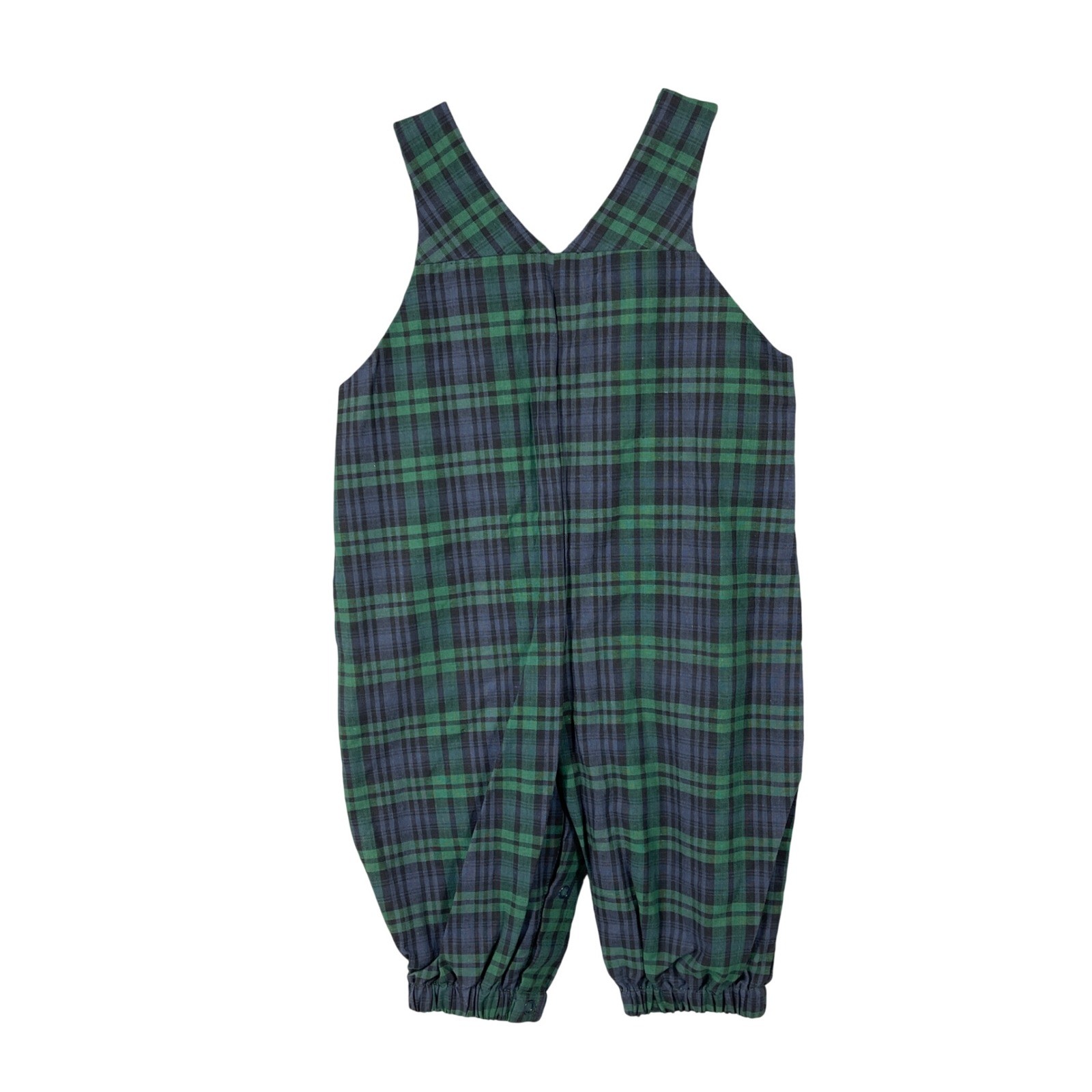 Vintage Varsity Plaid Overalls Baby Size 3/6 Months Preppy Green Blue Cotton Bib