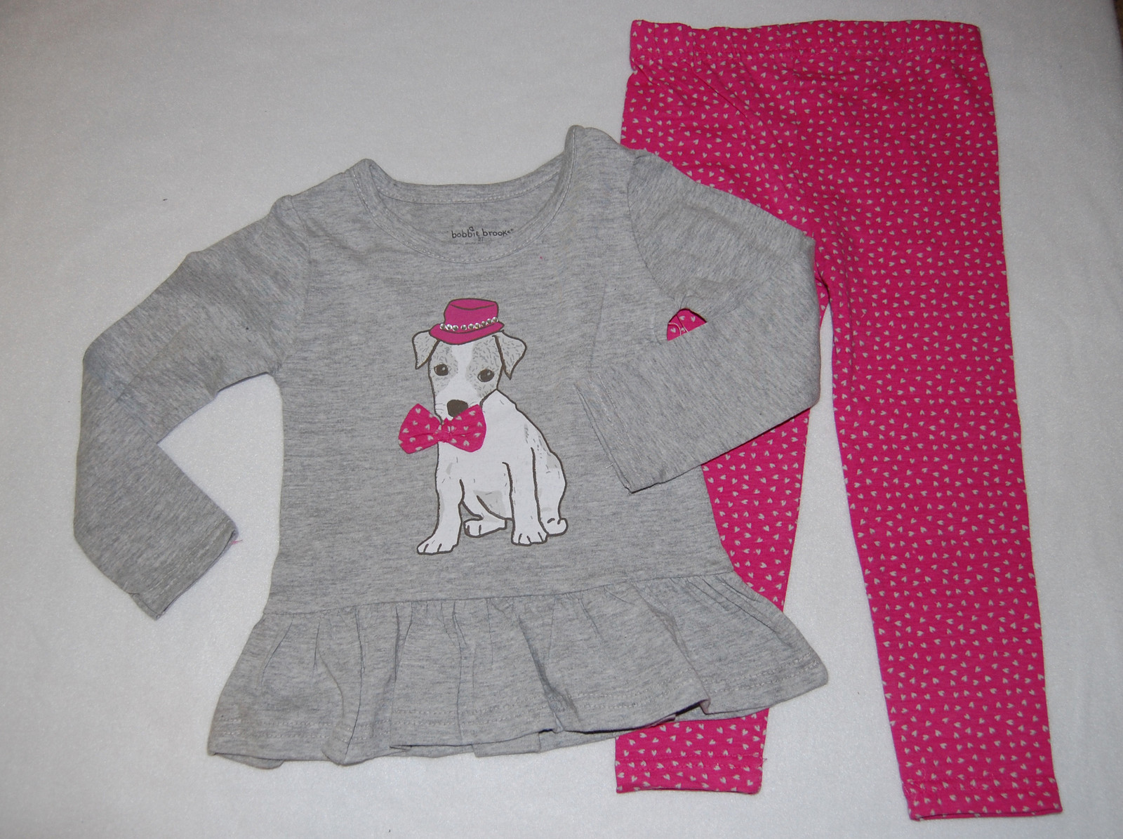 Baby Toddler Girls GRAY L/S SHIRT Puppy Dog LEGGINGS Pink Heart 12 24 MO 2T 4T
