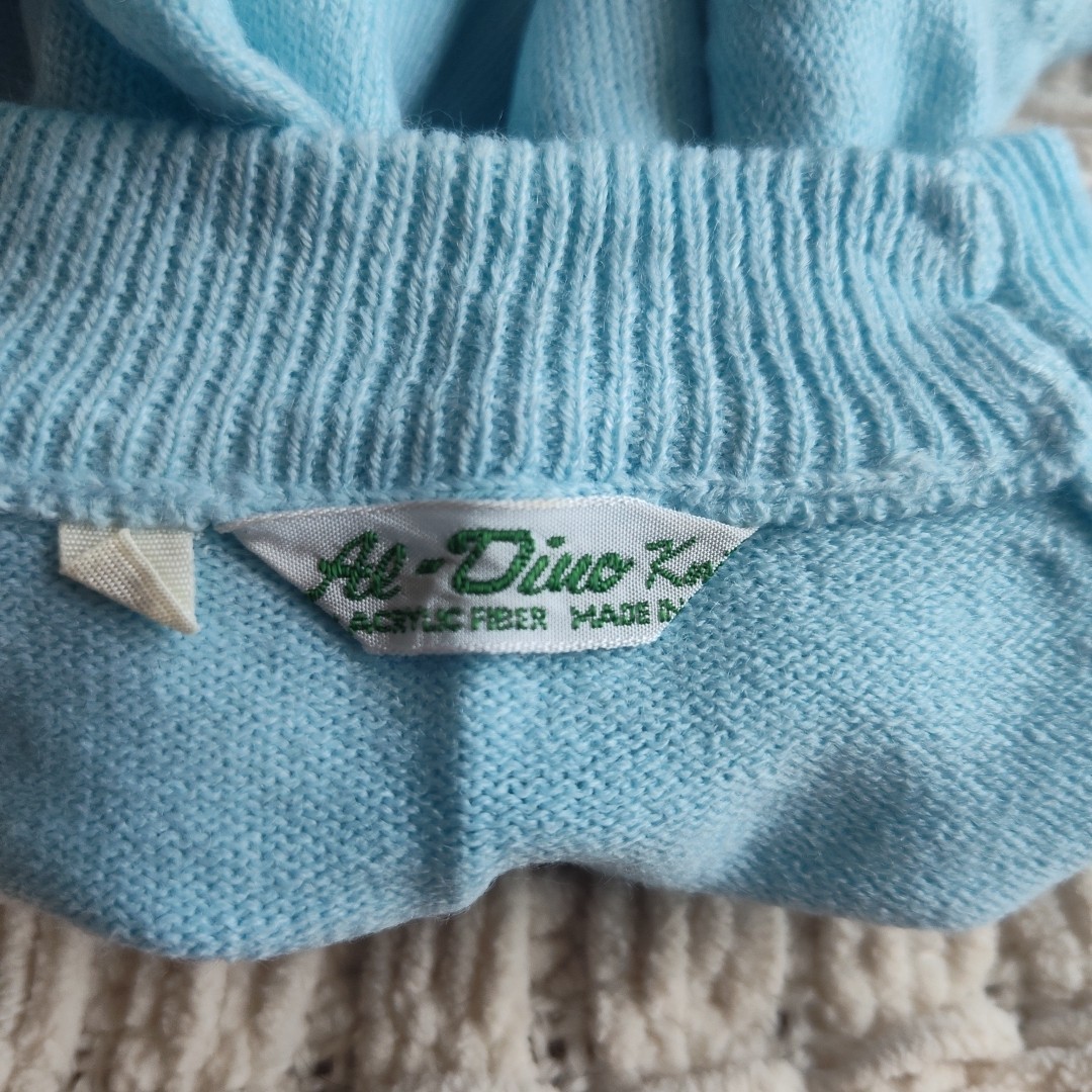 Vintage Baby Outfit Al Dino Knits Top Shirt Diaper Cover Shorts Blue Puppy Dog