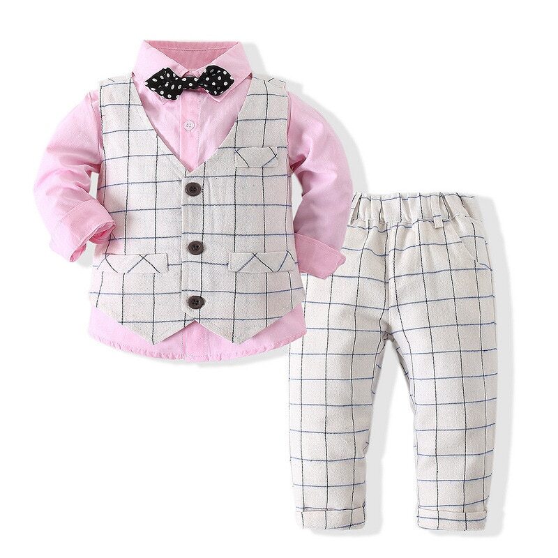 Autumn Formal Suits Clothes Long Sleeve Shirt Tie Vest Trousers 5Pcs Set