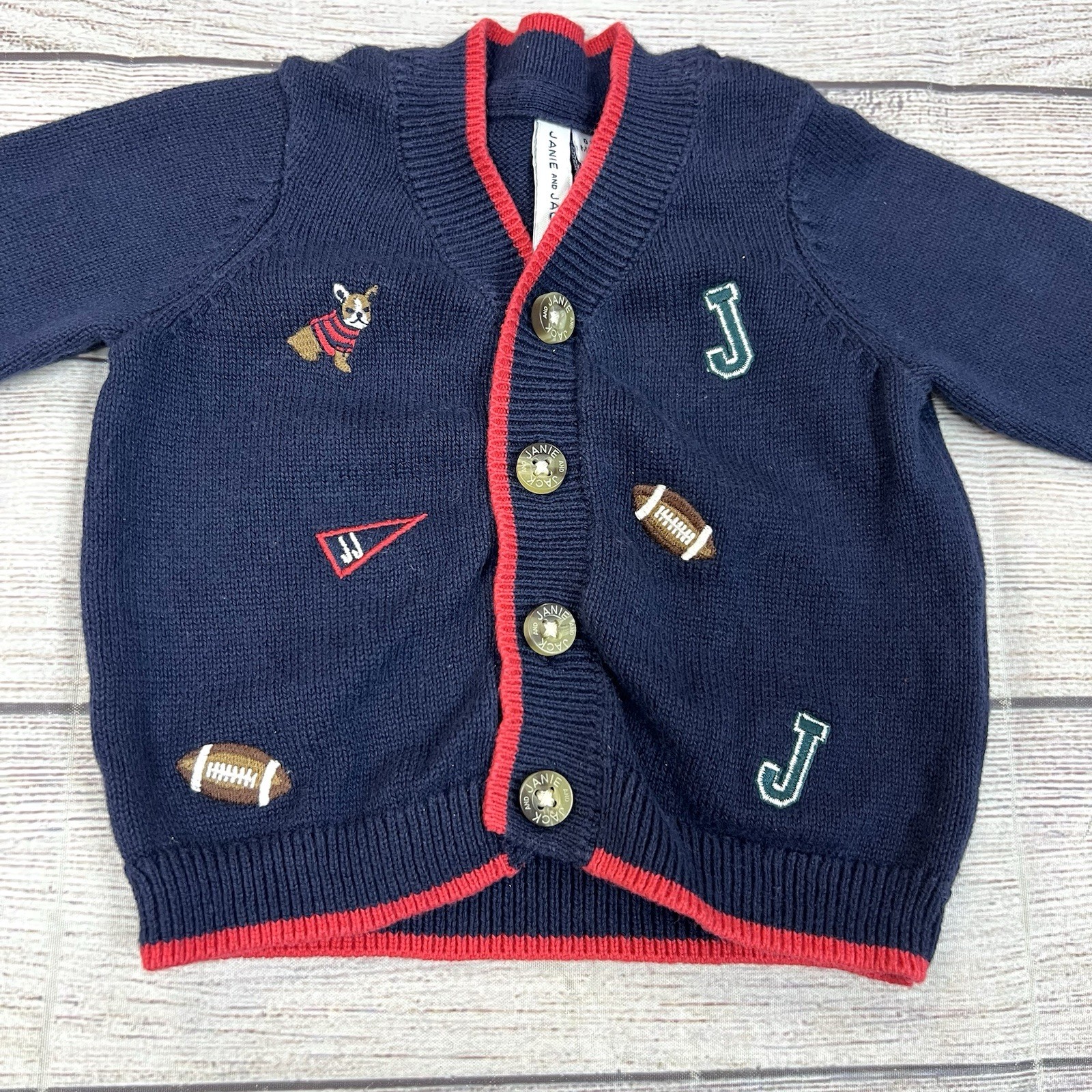 Janie & Jack Football Cardigan Pant Set Collegiate Varsity Embroidered 0-3 M