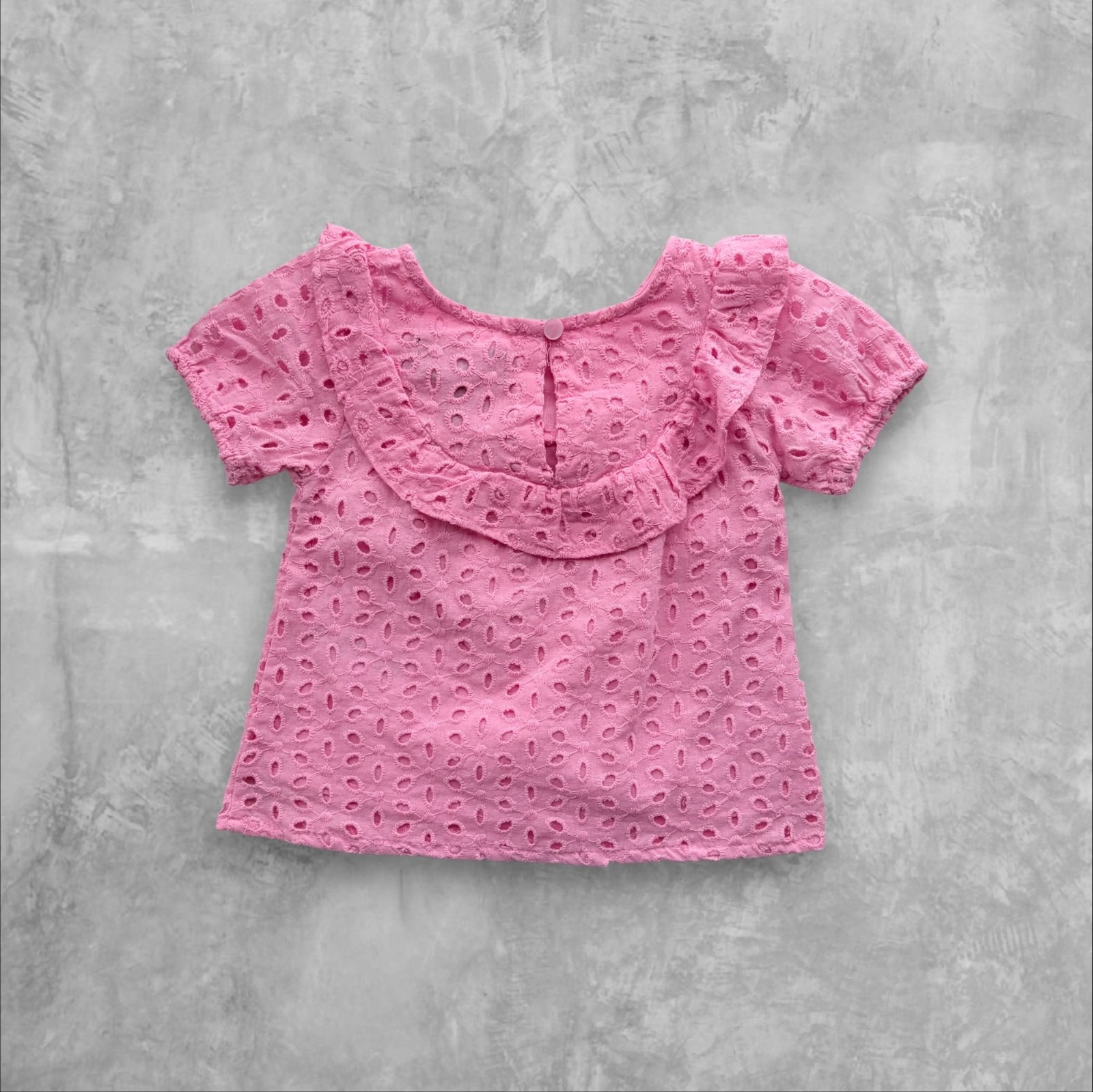 New 7 For All Mankind Baby Girls Pink Eyelet Top & Blue Denim Shorts Set Sz 12M