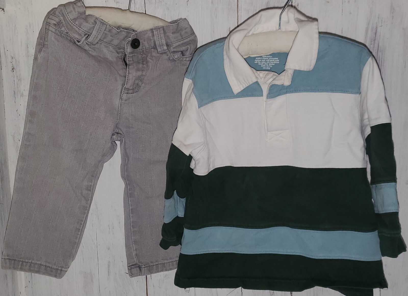 Greendog Blue Green White Polo Shirt 2T Utility Gray Jeans 18-24 months *W24