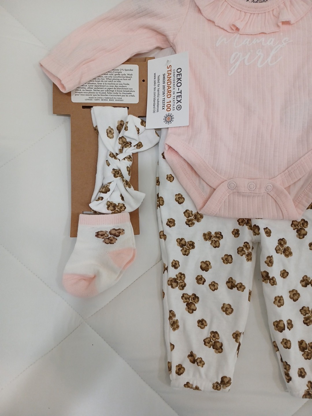 Baby Essentials Floral 4-Pc Outfit Set Lot Of 2 Baby Girl 3 Months Socks Headban