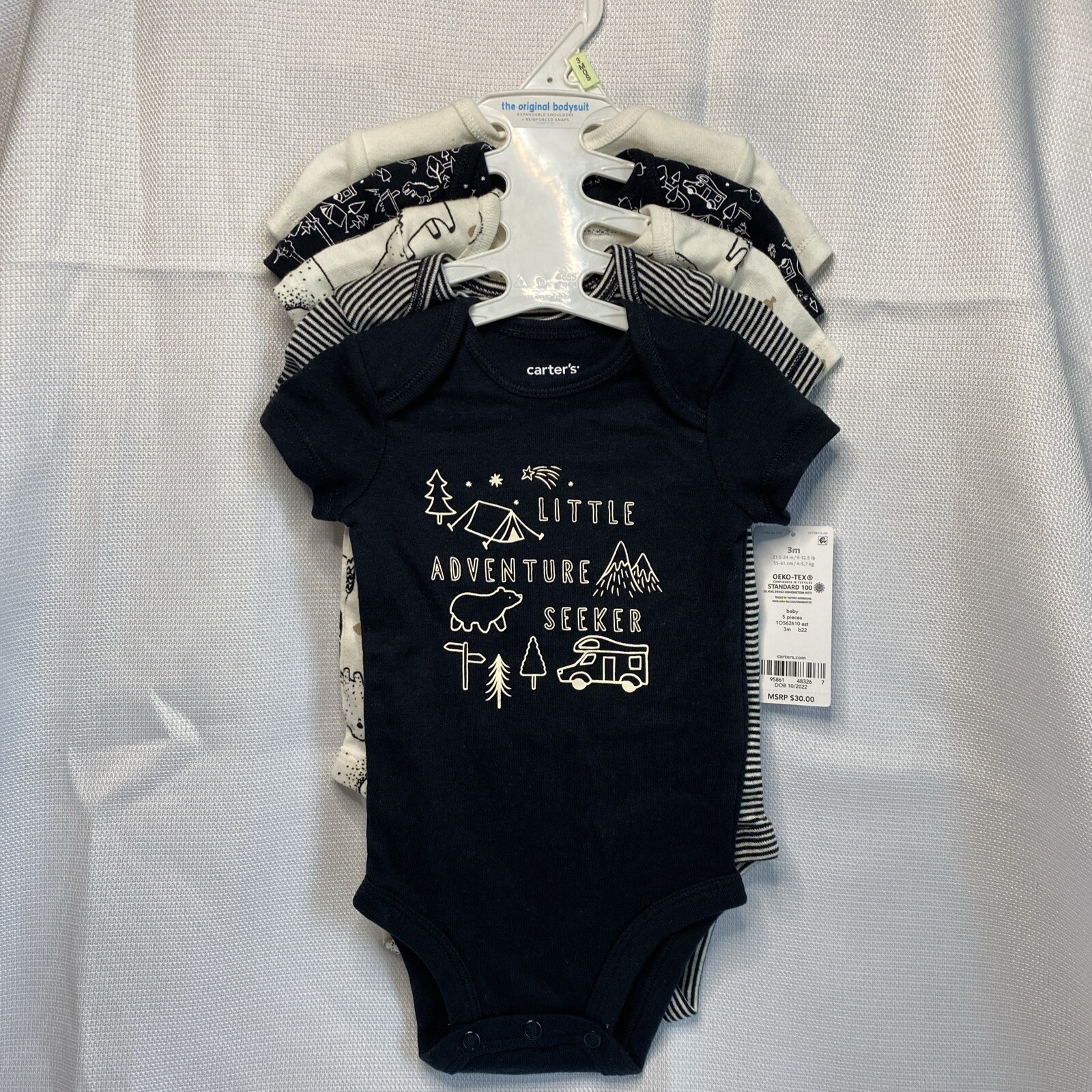 Carter’s Baby Bodysuit Set Of 5, Little Adventure Seeker, Size 3 Months