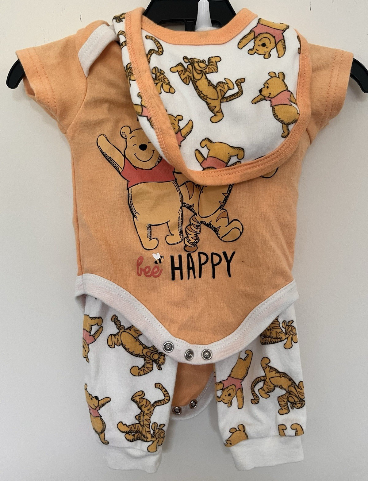 Disney Baby 0-3M 3pc Outfit Set Winnie the Pooh Tigger Bodysuit Pants Bib
