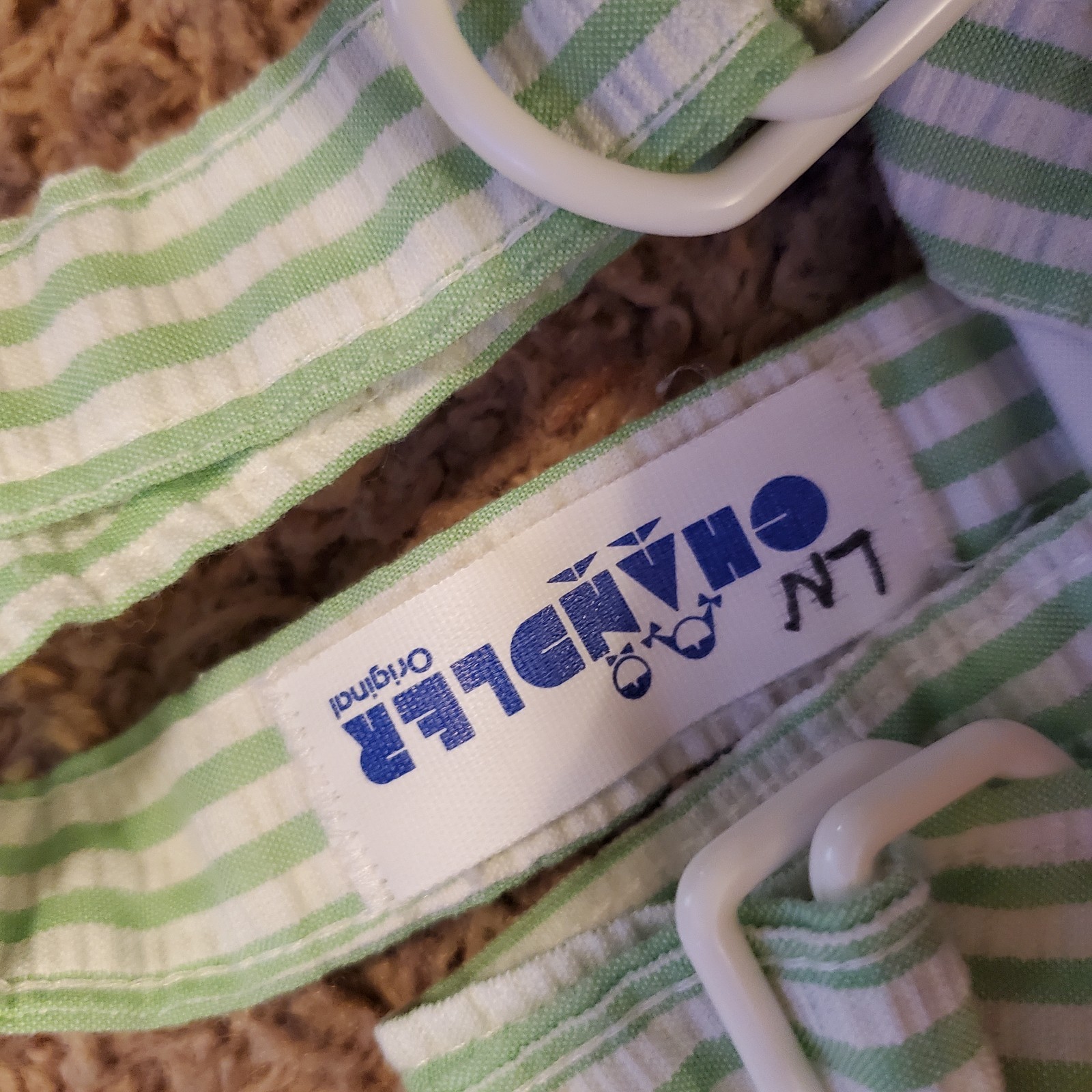 Vintage Overall Romper Chandler 18mo Green Seersucker Stripe Farm Corn Made Usa