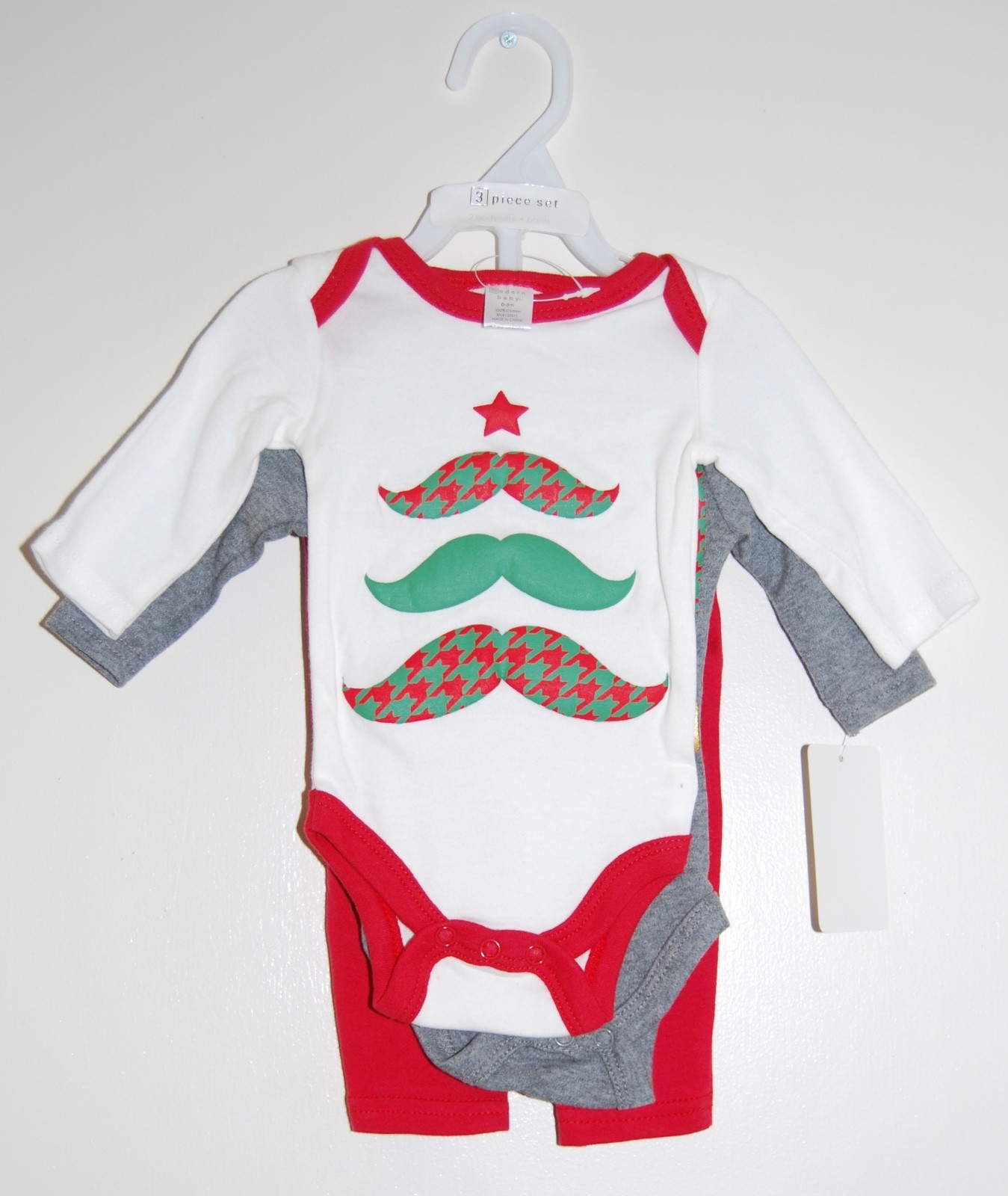 NWT Modern Baby Infant Boys Red & Gray 3pc Holiday Bodysuit & Pant Set sz 3-6M