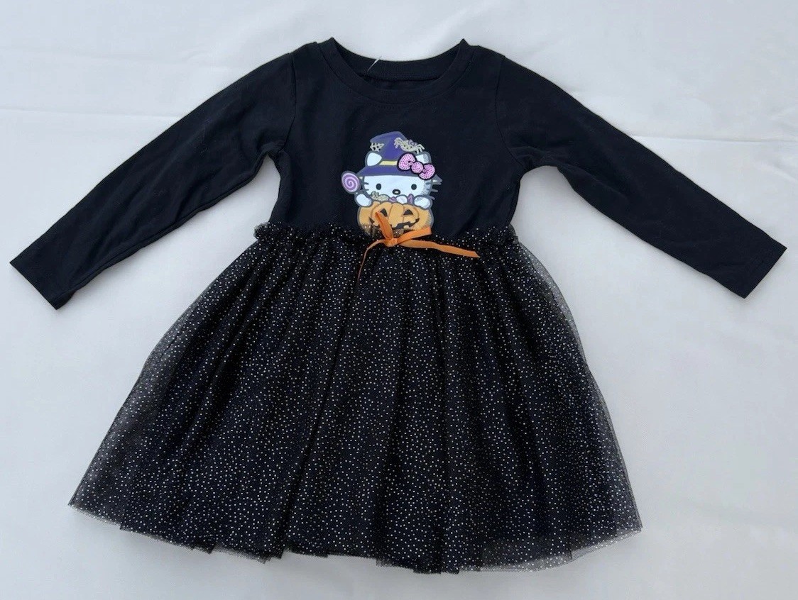 HELLO KITTY Sanrio Sparkling Black & Orange Halloween Tutu Dress 2T NWOT. Sequin