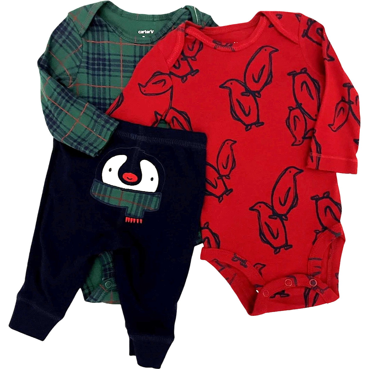Carter’s Baby 3mos Holiday Penguin 3pc Outfit Set Long Sleeve Bodysuit Pants NWT