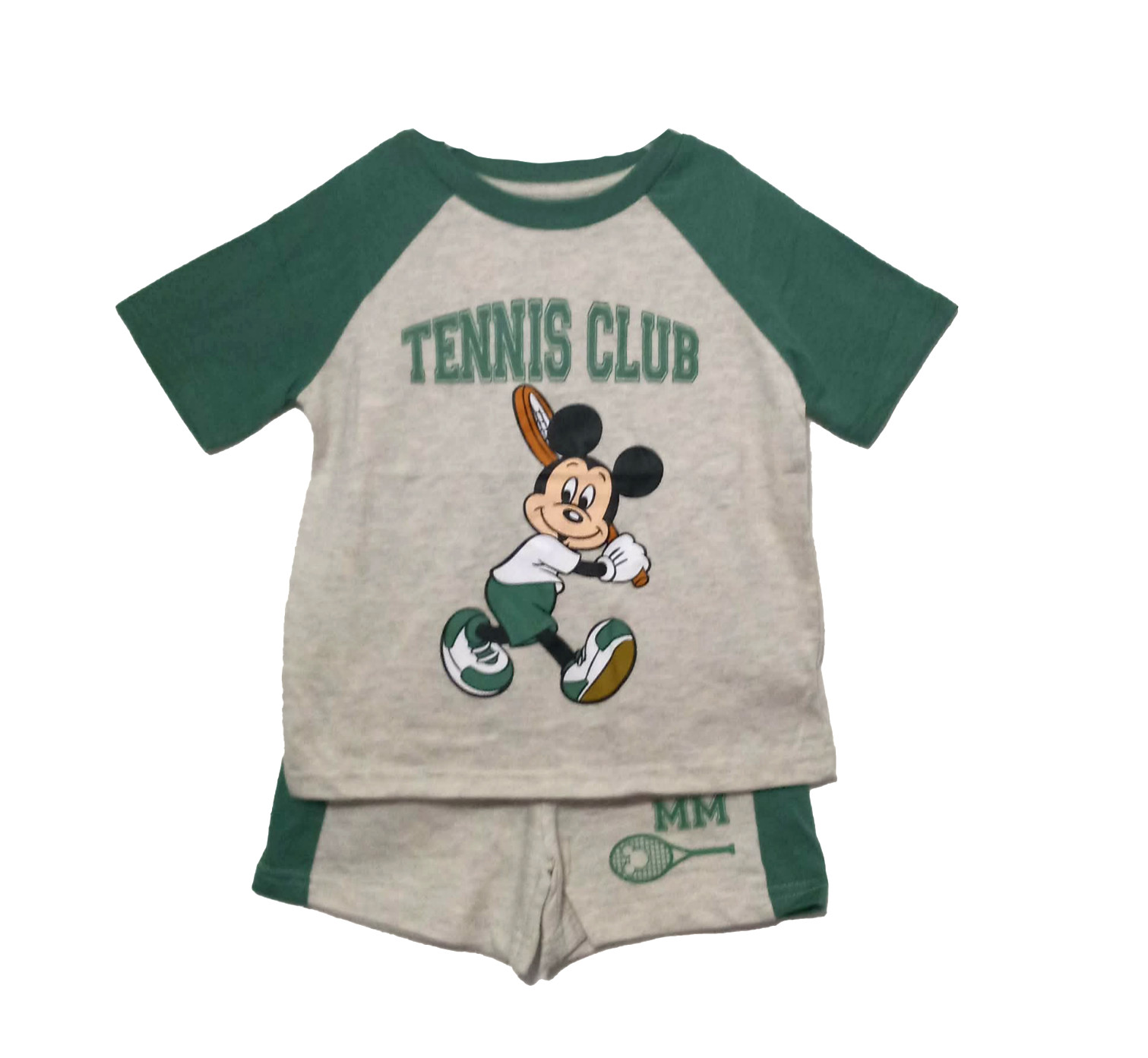 New Disney Boys Mickey Mouse Tennis Shorts Set Size 4T Gray Green Colorblock