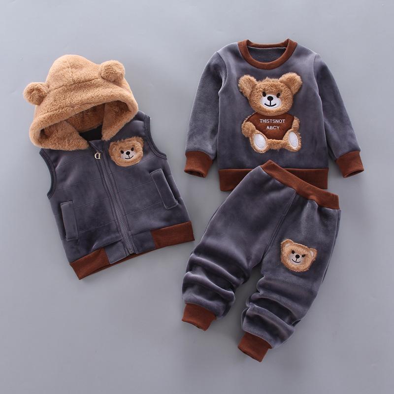 Boys Girls Clothing 2 pc 3 Pc Set Tricken Hooded Tops Pants Warm Outerwear Gift