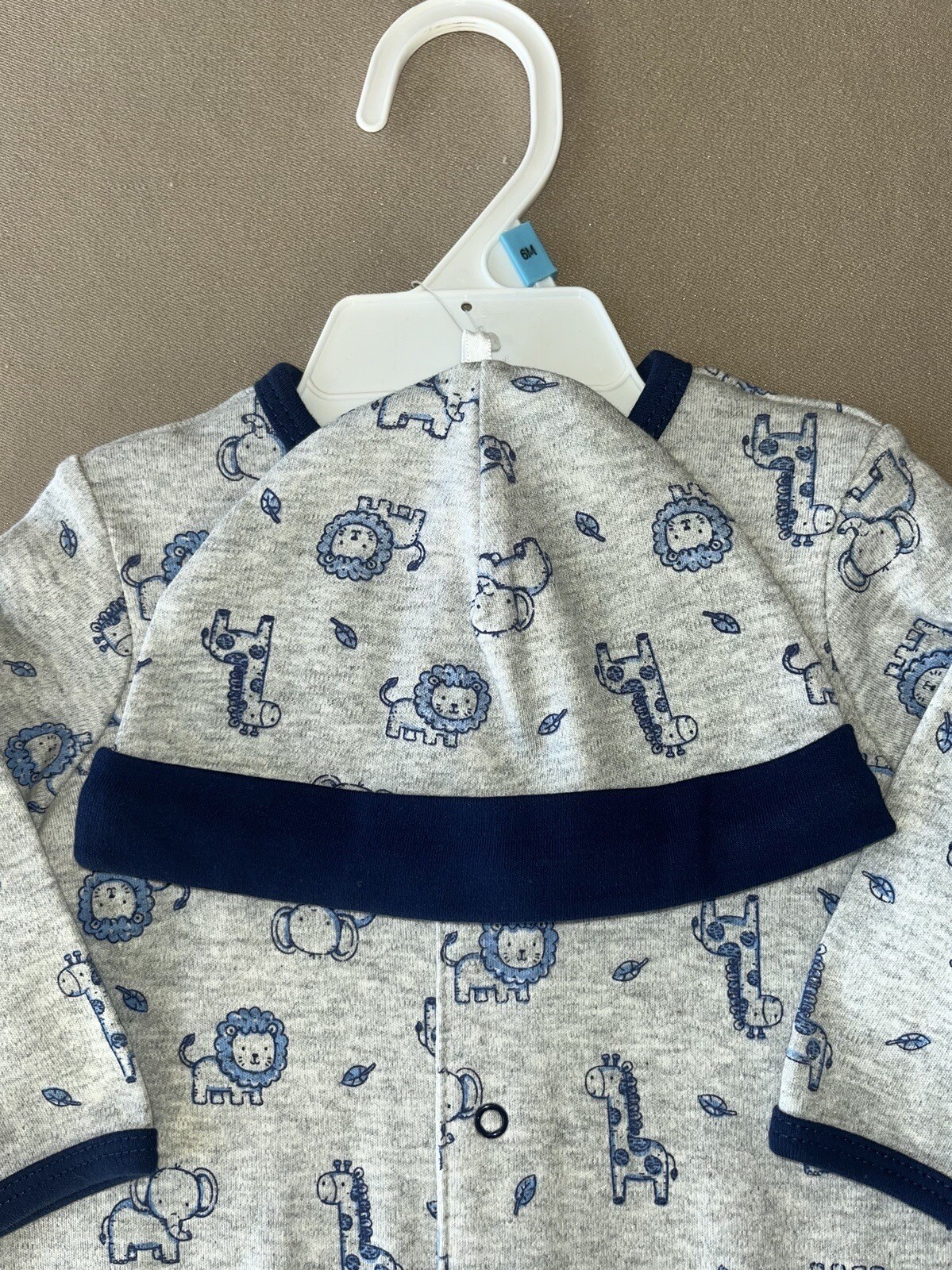 6 Month Boys “Safari Animals” TWO Piece Set~Footed Sleeper & Cap, New With Tags!