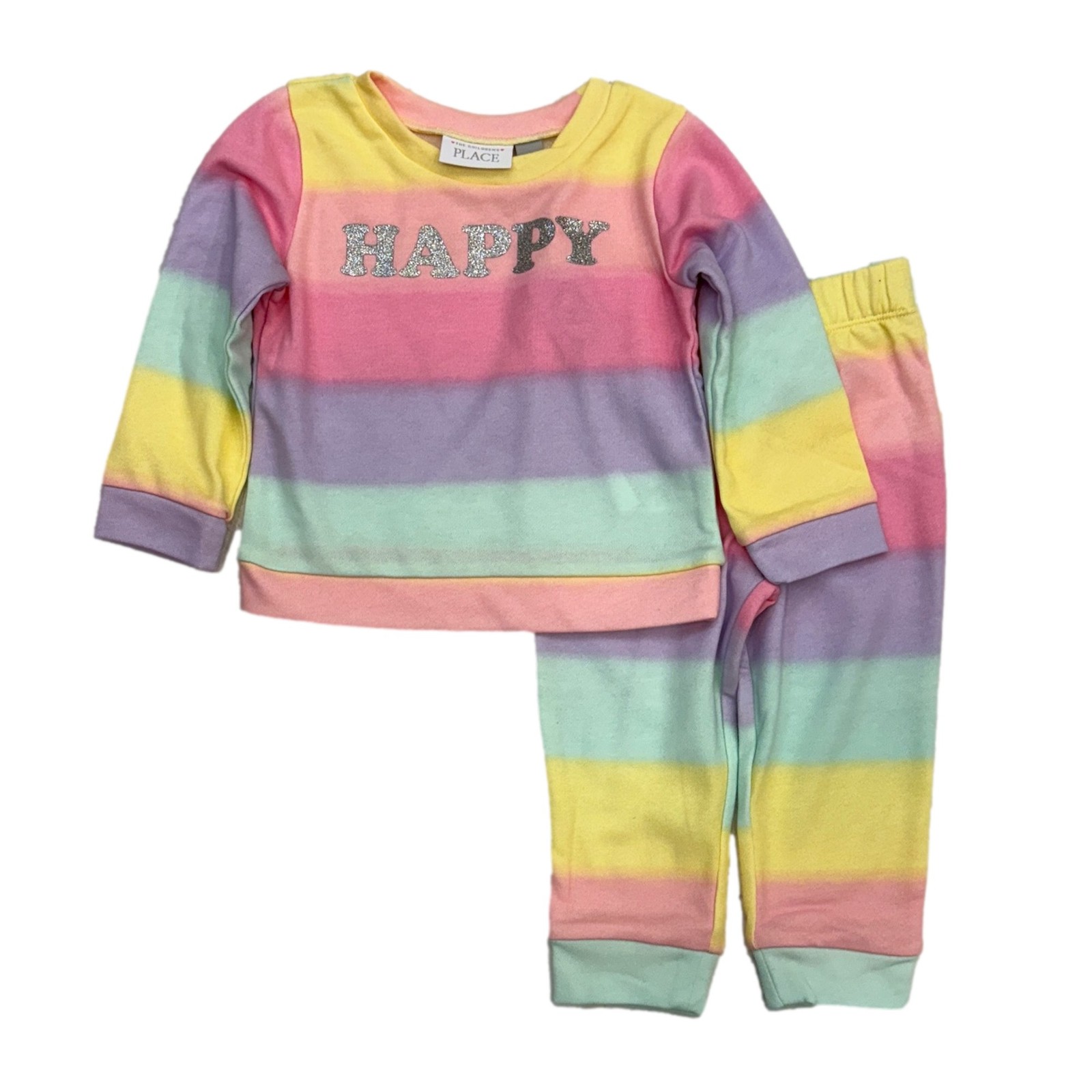 Infant Toddler Girls Rainbow Ombre Happy Outfit Sweatshirt & Leggings