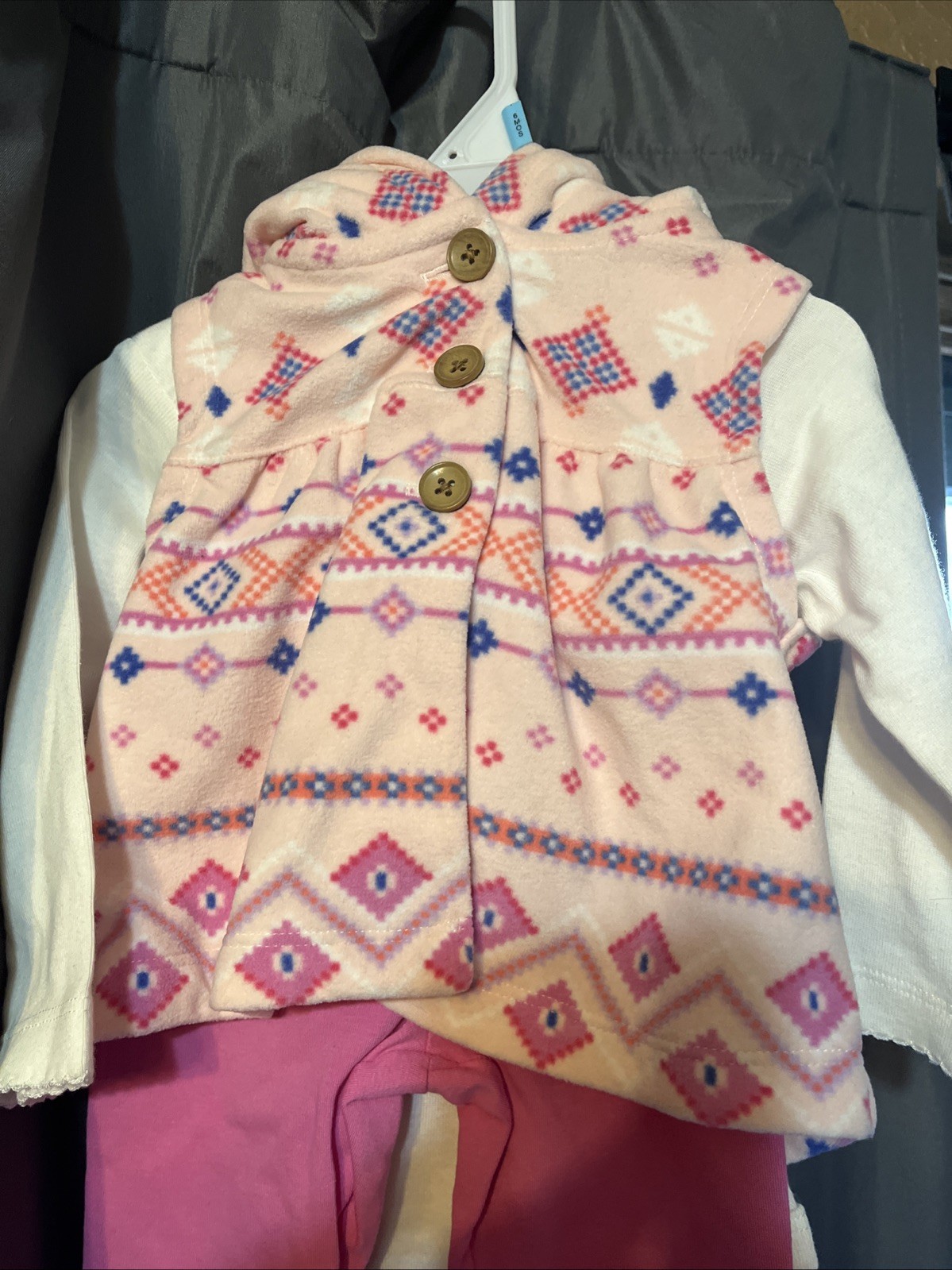 carters 3 pieces set baby girl Pink Jacket Pants One Piece White 6 Months Soft