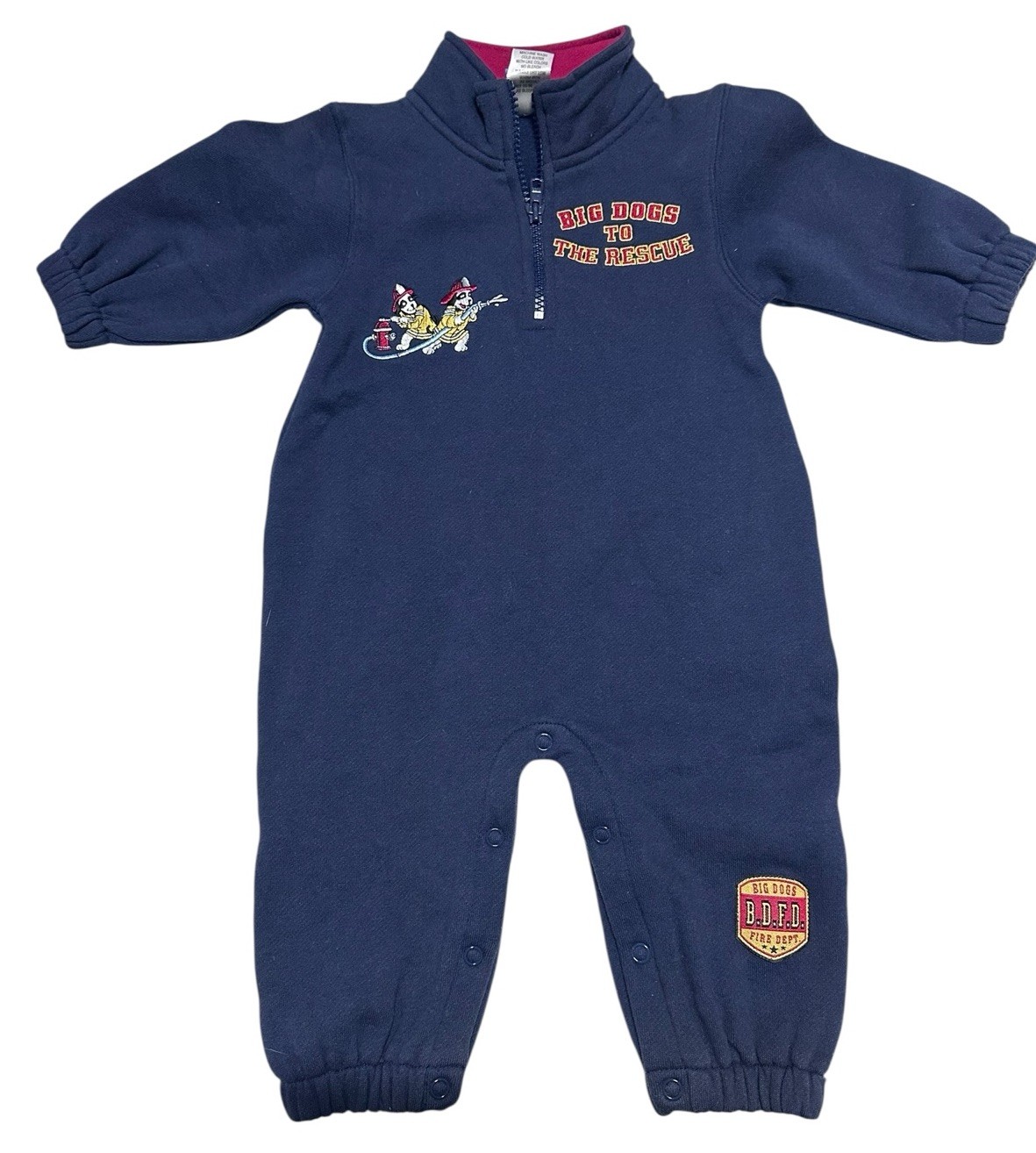 Vintage Little Big Dogs To The Rescue Fire Dept Snap Romper Y2K BDFD 6-12 Months