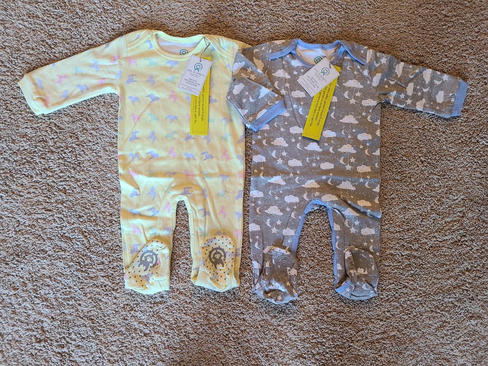 Baby Sleepers Set of 2 NWT 100% Organic Cotton 6-12 Months FREE SHIPPING