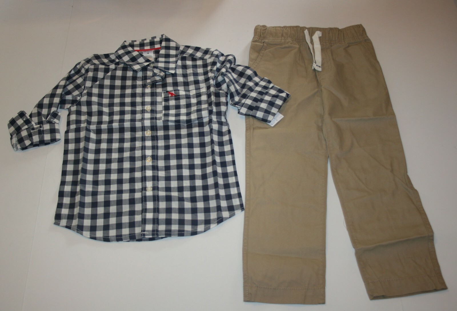 New Carter’s 4 yr Boys 2 Piece Set Blue White Check Dress Shirt Top & Khaki Pant