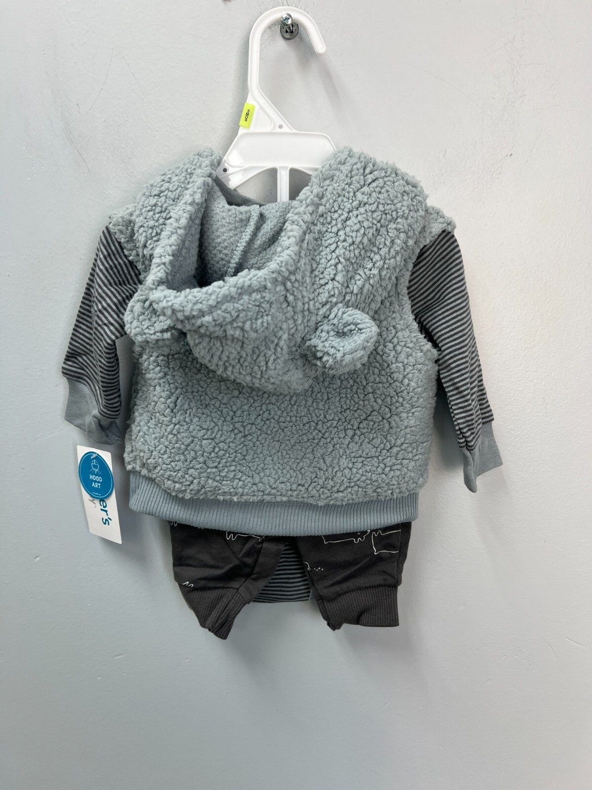 Carter’s Gray Sherpa Vest, Shirt, and Pants Set for Baby’s Size NB Hooded w/Ears
