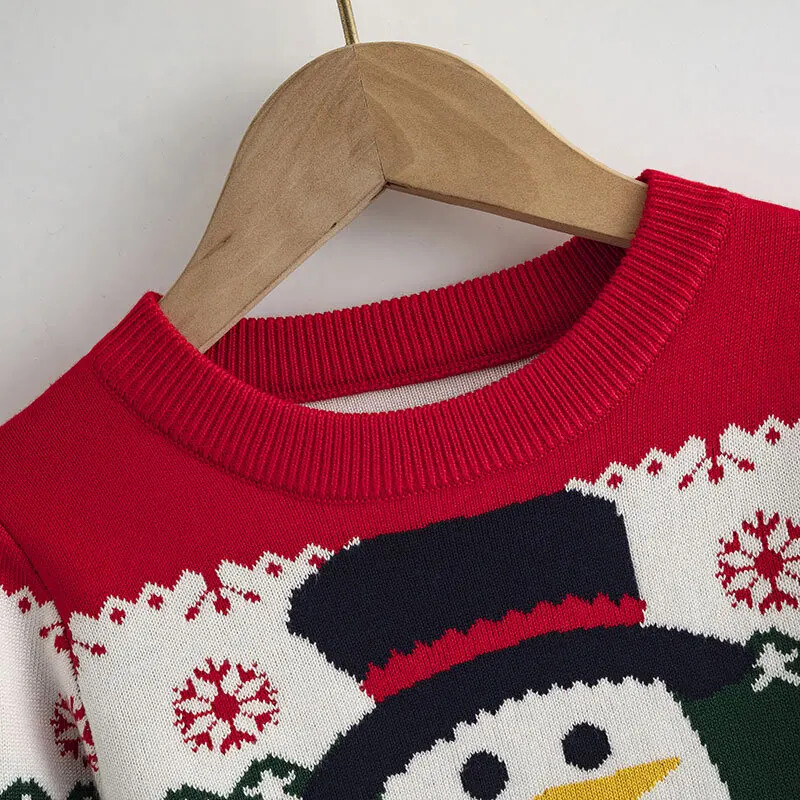 New Boys Christmas Cartoon Jumper Kids Snowman Warm Round Neck Top Autumn