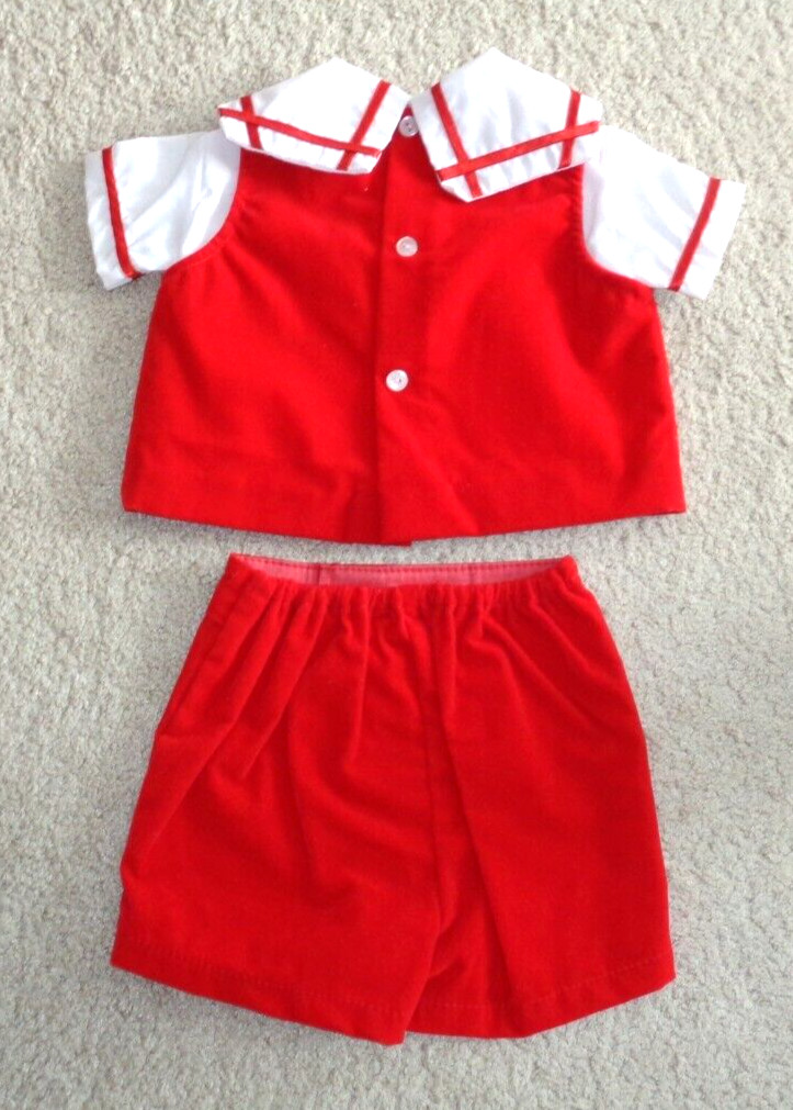 Vintage Babyfair Baby Boys Sailor Outfit 3 Piece Red Velvet Size 9 Months