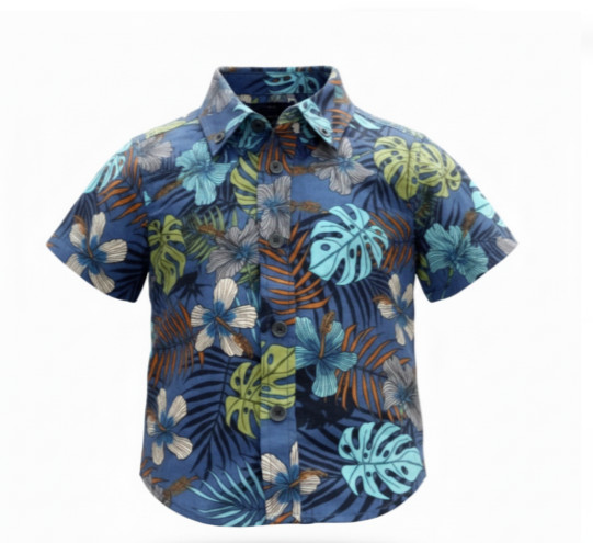 Boy’s NEW 12 Month Shirt Blue Tropical Hawaiian Print Short Sleeve Button Up