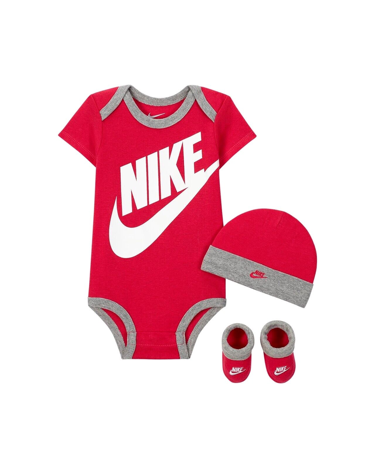 Nike Baby 3 Pc Pink Grey Short Sleeve Cotton Swoosh Logo Bodysuit Set Sz 0-6 MO