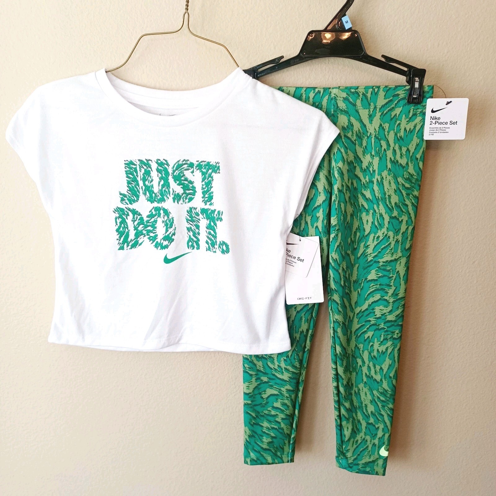Nike Girls T-Shirt & Leggings Set 4T-Green-White-JUST DO IT! Spellout