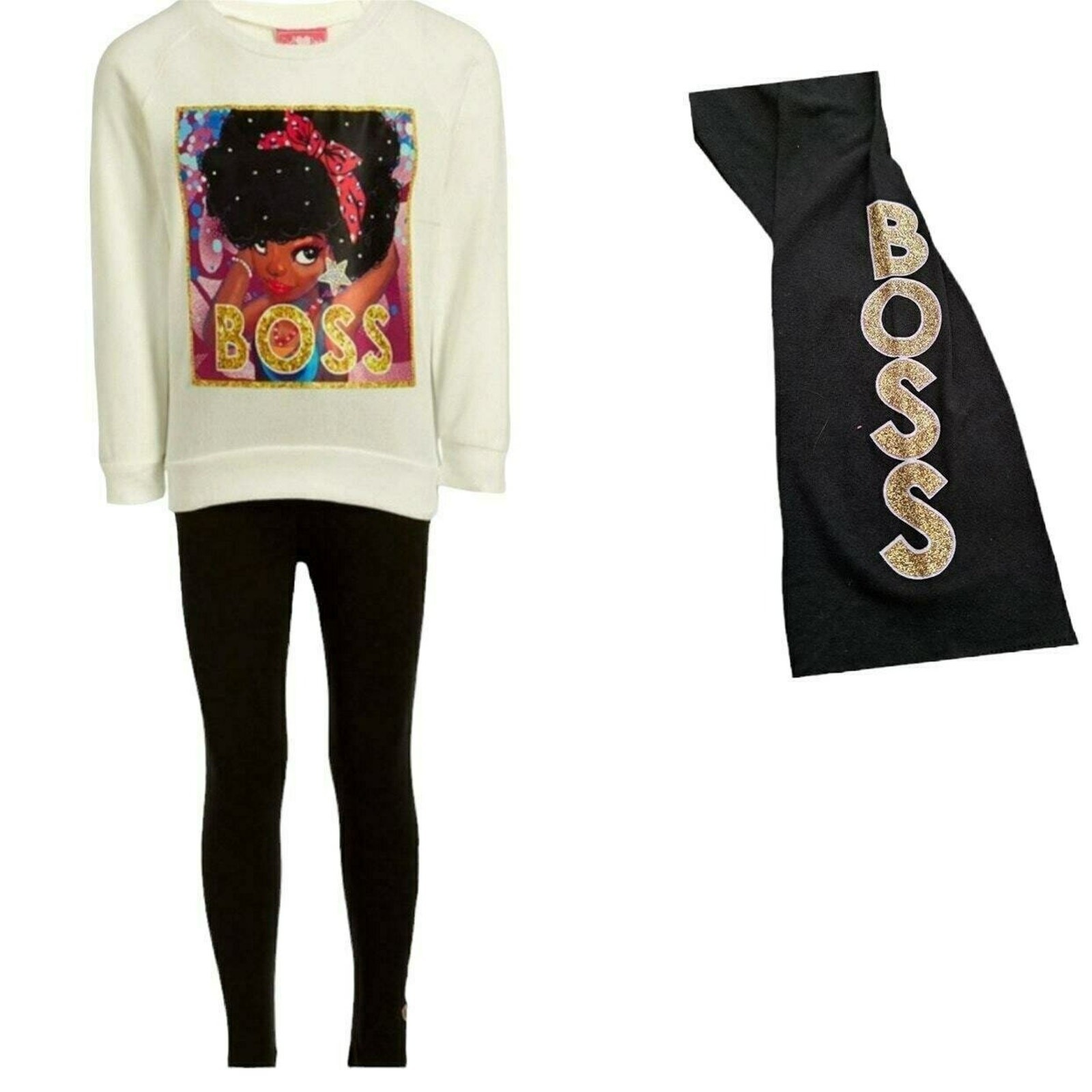 NWT Girls Luv Pink White ‘Boss’ Sweatshirt & Black ‘Boss’ Leggings Size 4