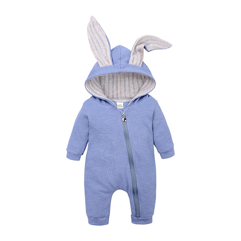 Newborn Infant Bunny Ears Hooded Jumpsuit Cute Babywear Easter Bunny Romper-Blue
