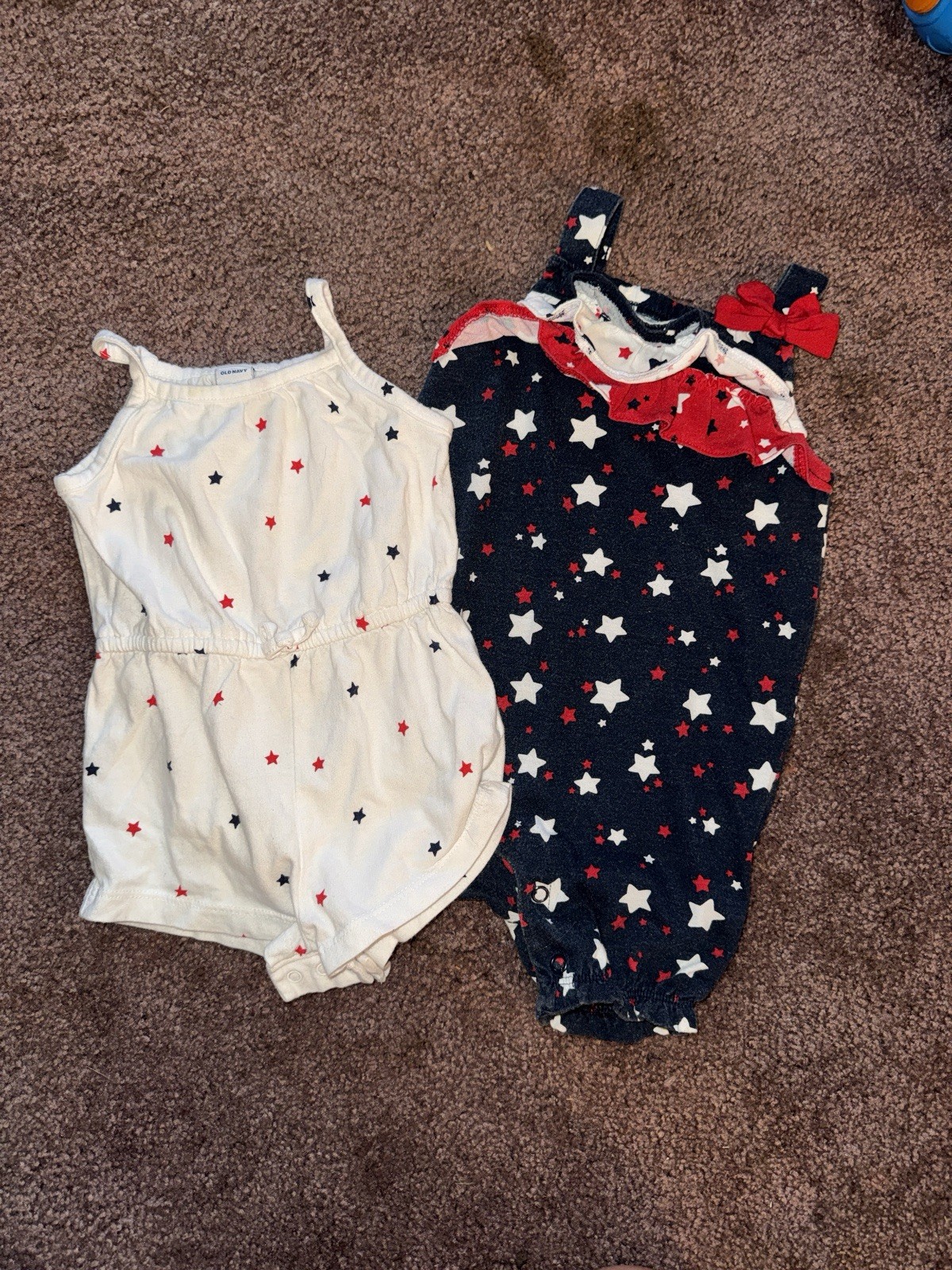 2 Pc Lot Patriotic Infants Baby Girls 3-6 Mo Outfits