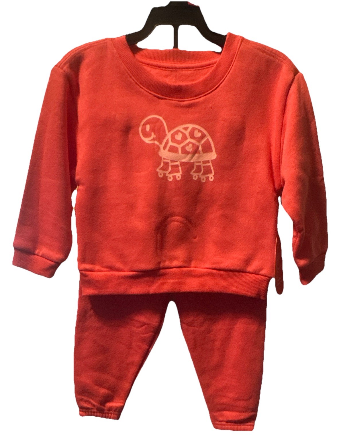 Unisex Baby Toddler 2T Pink Cotton Fleece Turtle Graphic Sweatshirt Pants Set