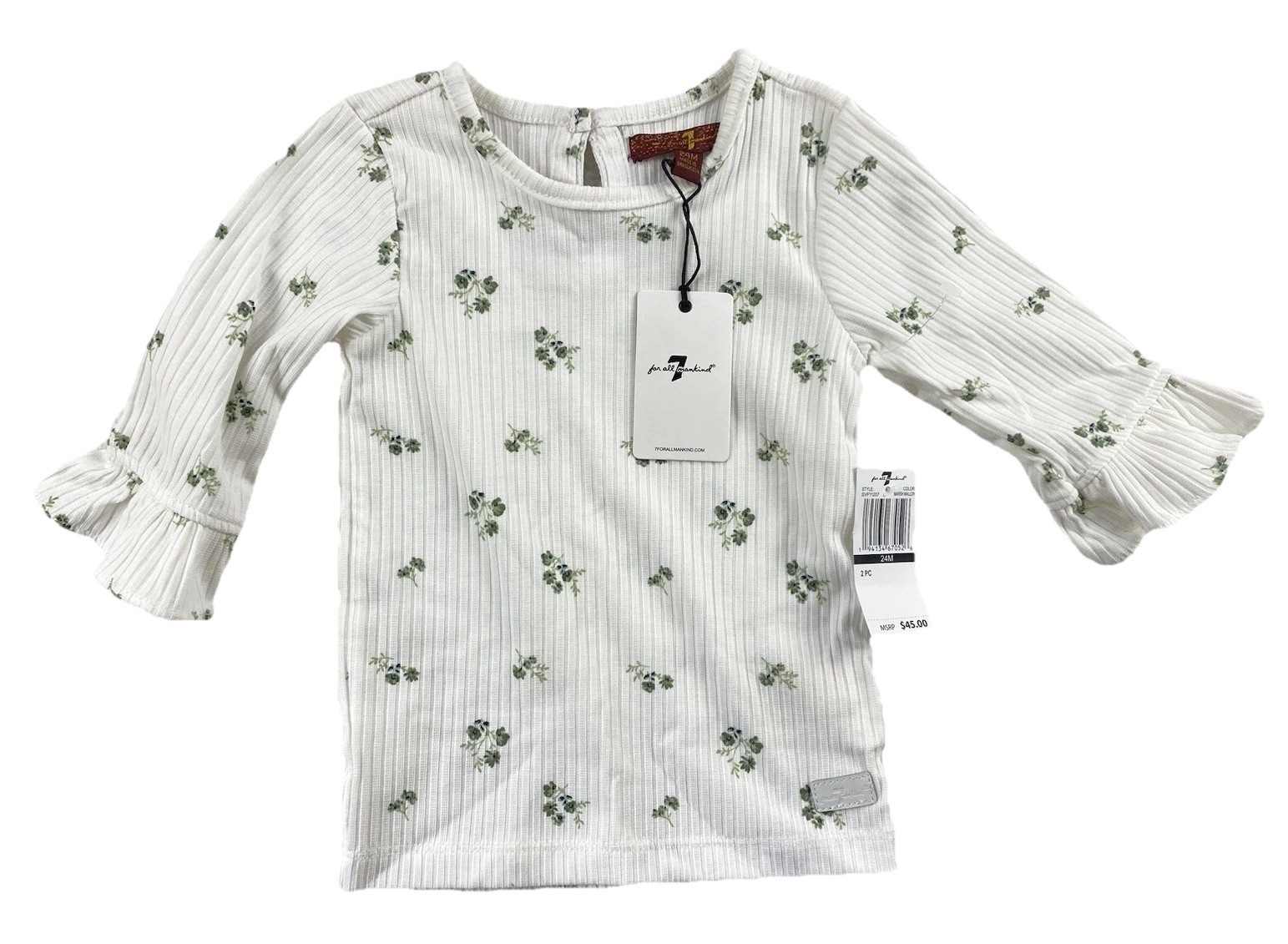 Seven Jeans Shirt Girls Toddler 24 Months Ribbed Floral Print Long Sleeve Cotton