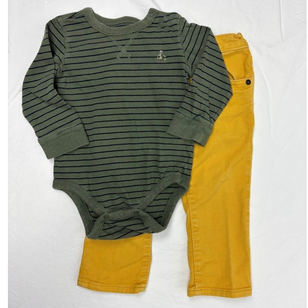 Baby Gap Toddler 12 18 Mos Lot Bodysuit Hoodie Pants Jeans Yellow Stripes Boy