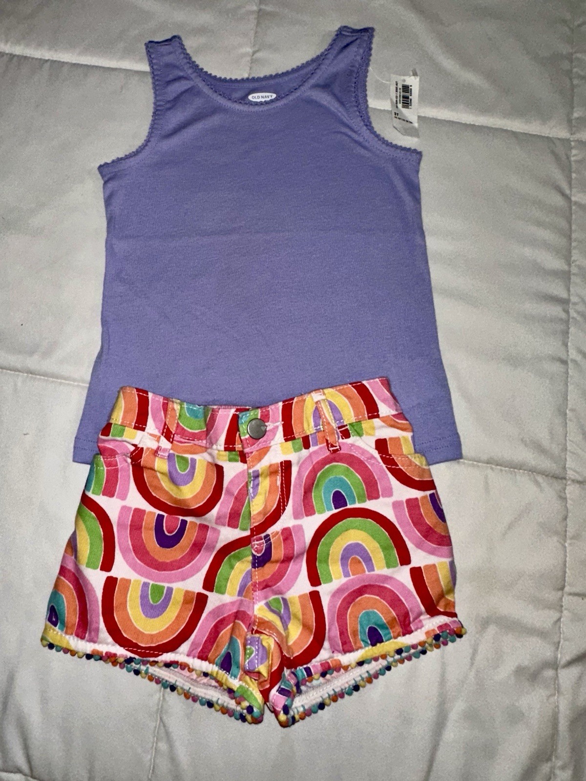 Girls 2pc Outfit 2T-3T Old Navy Purple Tank The Children’s Place Rainbow Shorts