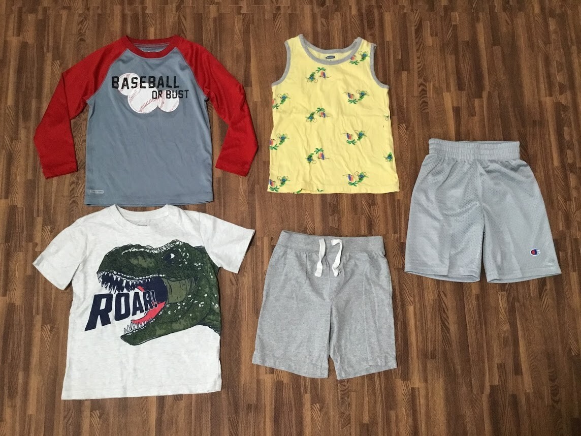 Lot of 5 Size 4-5T Various Brands: 2 pcs T-Shirts, 2 pcs Shorts, 1 pcs Tank Top