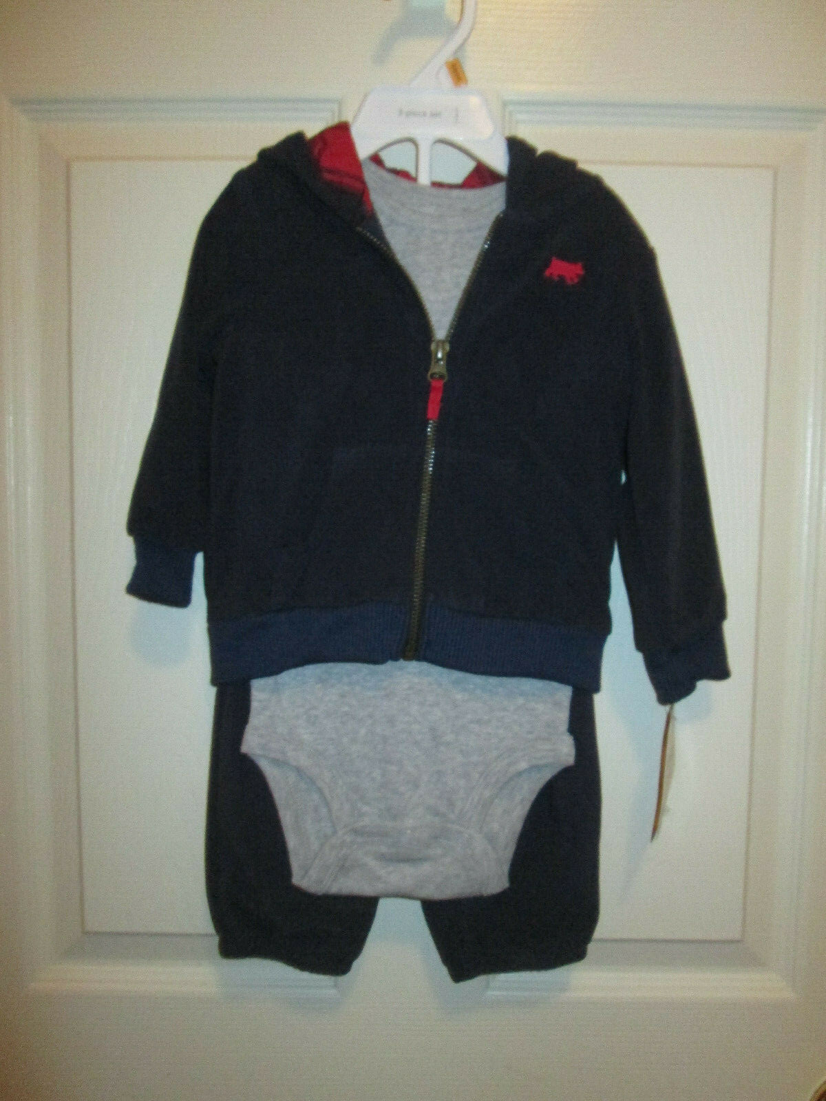 Carter’s Baby Boys 3 Piece Pants Bodysuit Hoodie Set Blue Bear 12M NWT