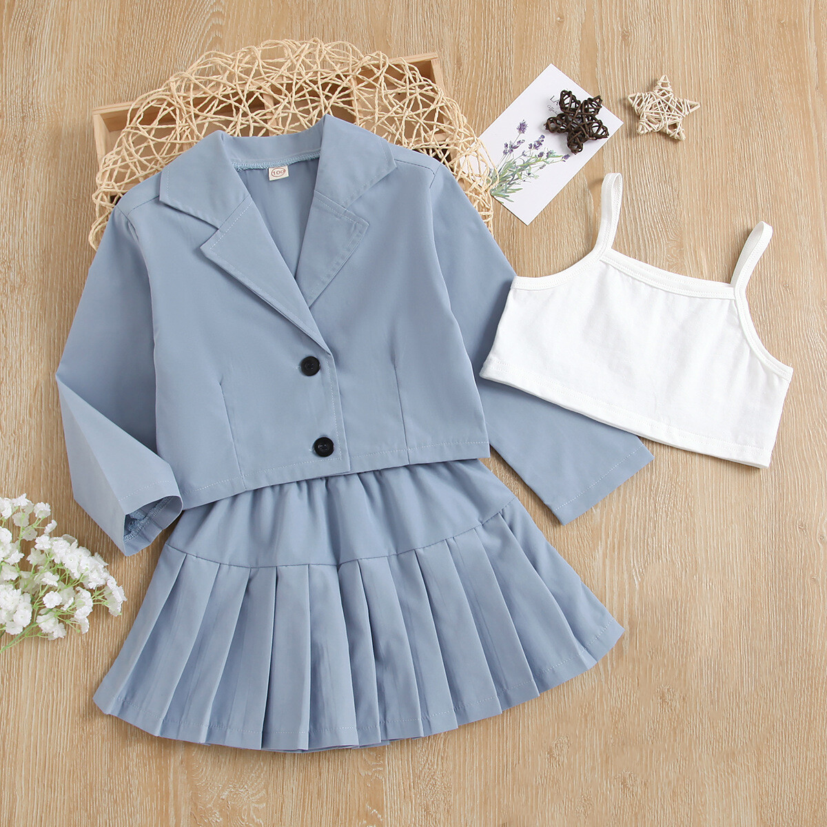 Kids Girl Suit Jacket + Vest + Pleated Outfits Toddler Baby Princess Clothes Set