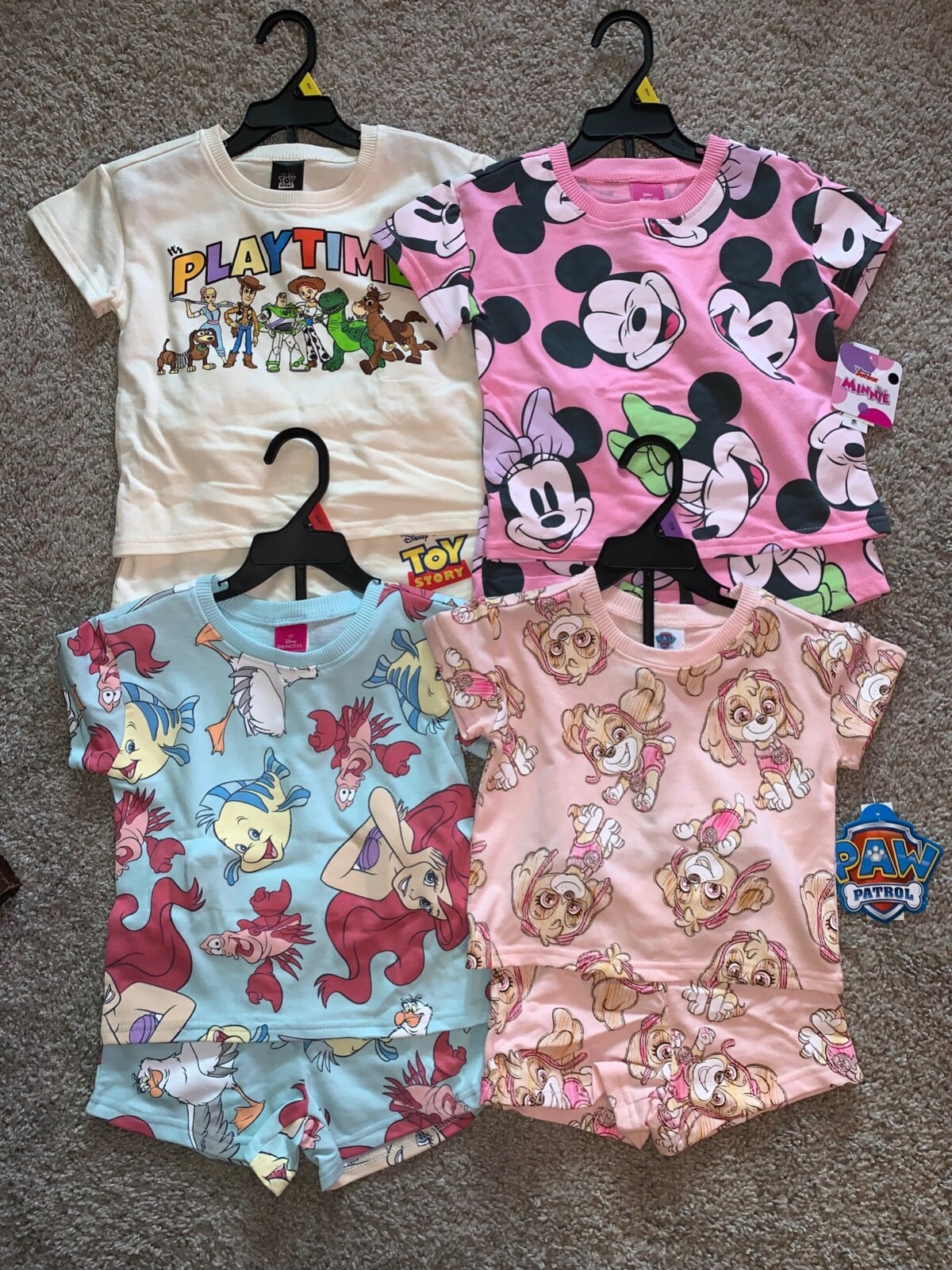 Disney Toddler 2pc Shorts Sets Mickey Mermaid Toy Story Paw Patrol (B294-B297)