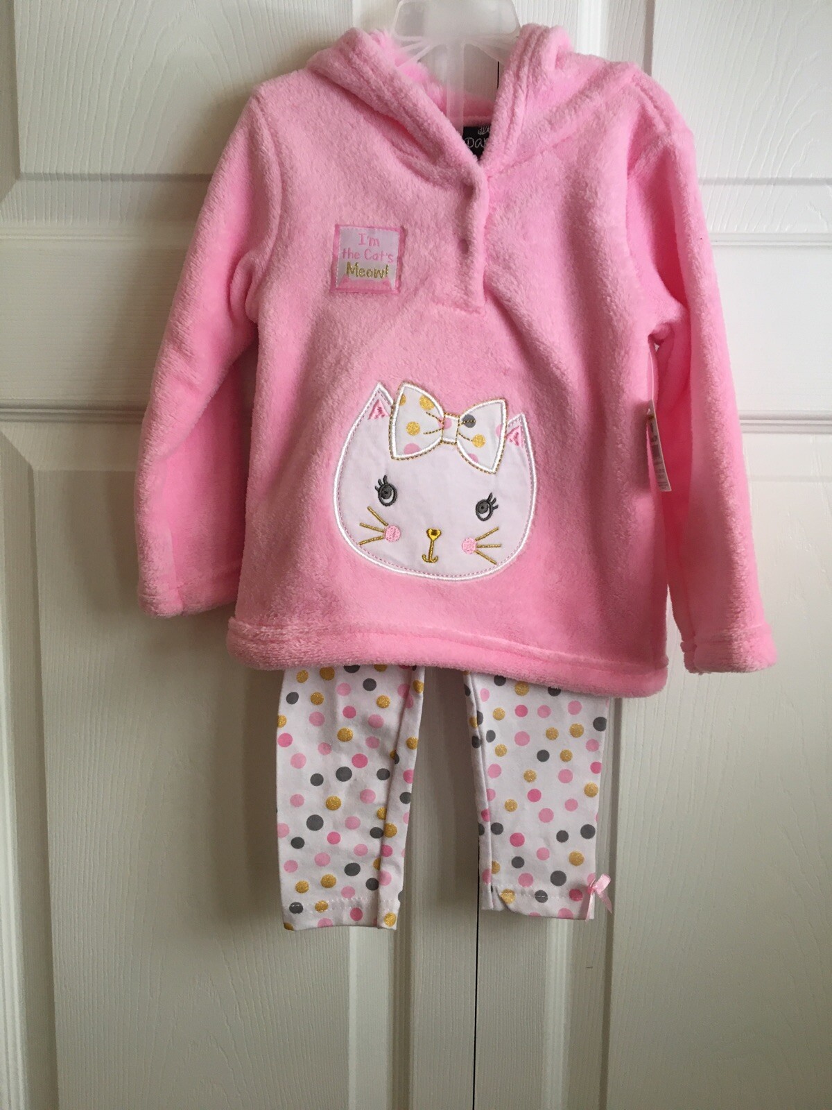 NEW DDG Darlings 2pc Outfit Infant Girls Hooded Fleece Top Cat face & Leggings P