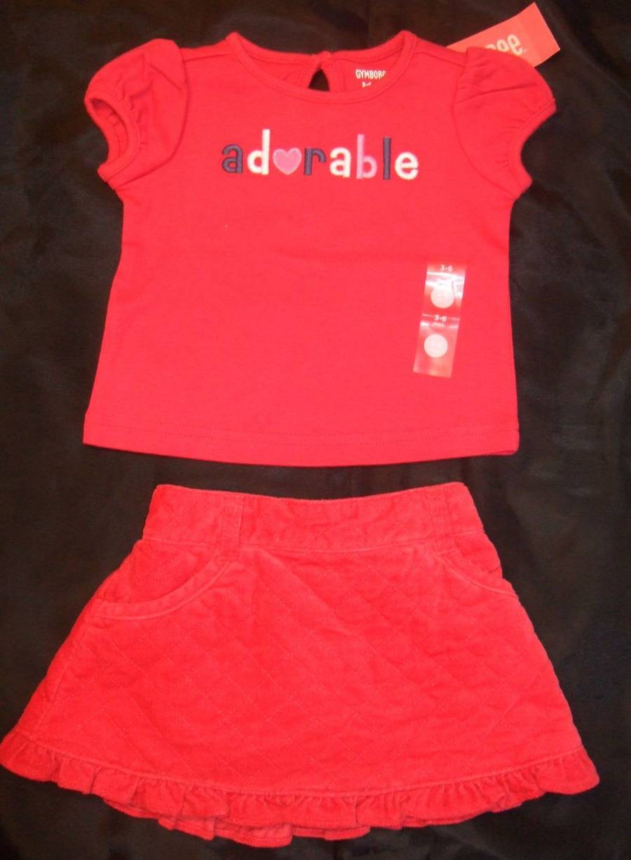 NWT Gymboree NEW YORK GIRL PUPPY SCHOOL Red knit top & quilted skirt ~ 3 6 mos.