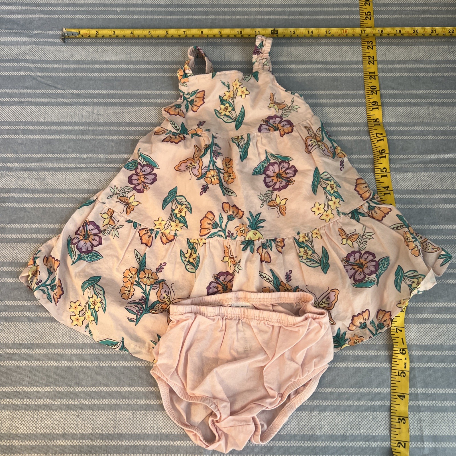 Carters Girls Floral Cotton Dress Set with Bloomers, Pink Multi-Color Sleeveless