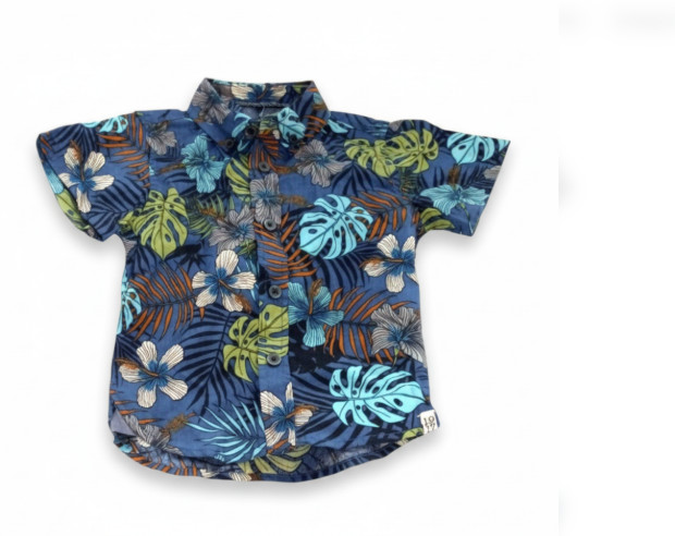 Boy’s NEW 12 Month Shirt Blue Tropical Hawaiian Print Short Sleeve Button Up