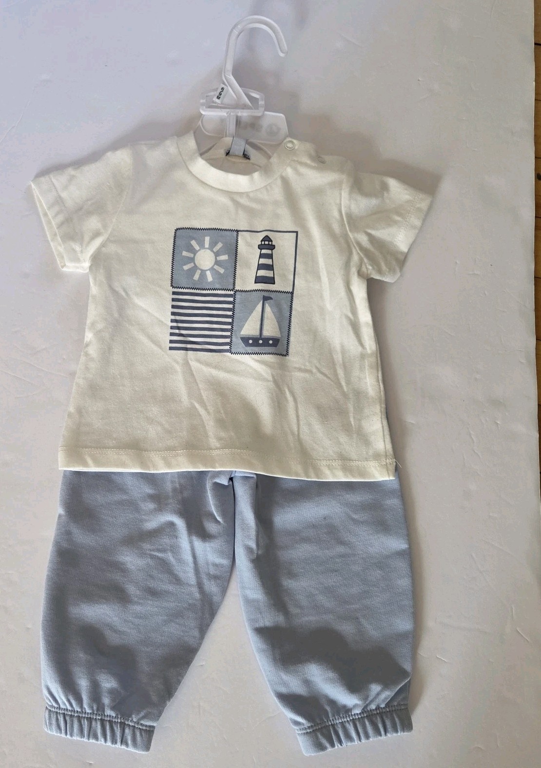 New Sperry Baby 6/9M Nautical 2‑Piece Outfit Set Shirt Pants Lighthouse Sailboat