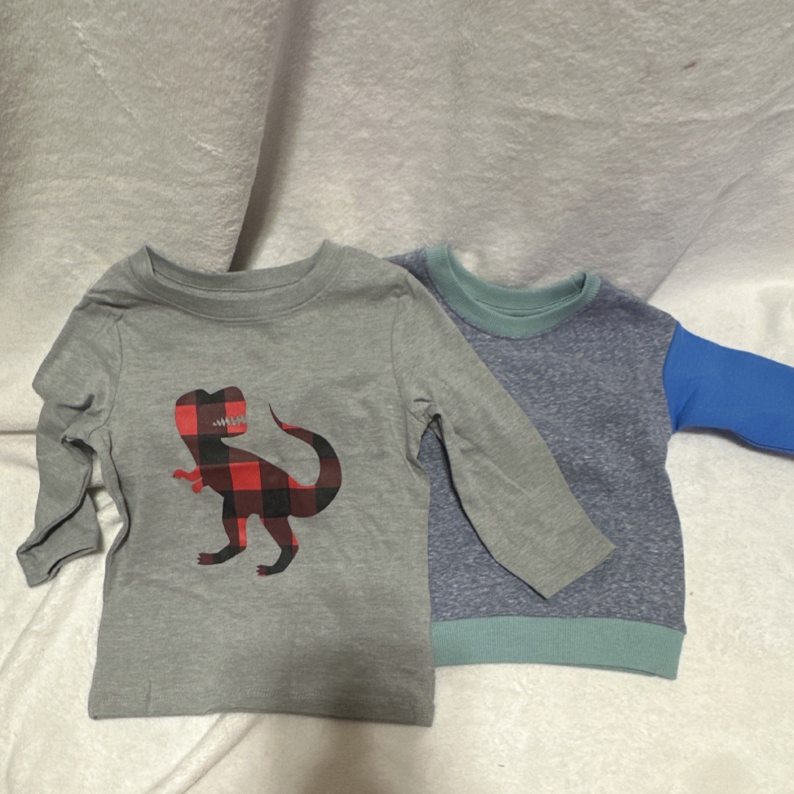 Cat & Jack Dinosaur Sweatshirt & Blue Shirt Set Gray 18M Long Sleeve