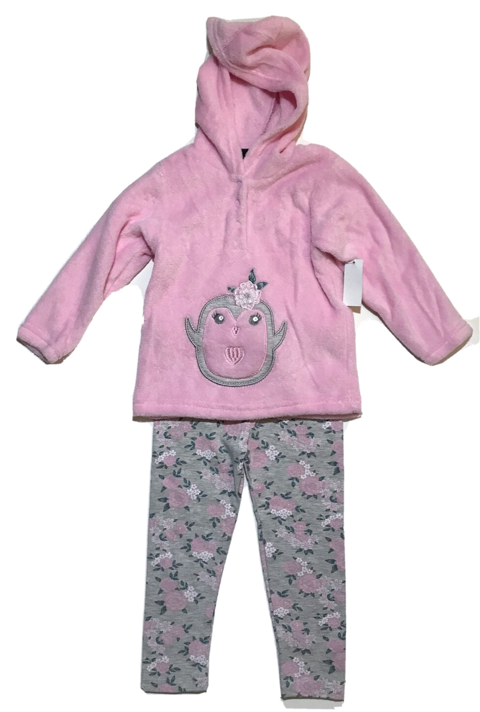 DDG Darlings Plush Hooded Penguin Top & Floral Leggings Set-Girls Size 24m NEW