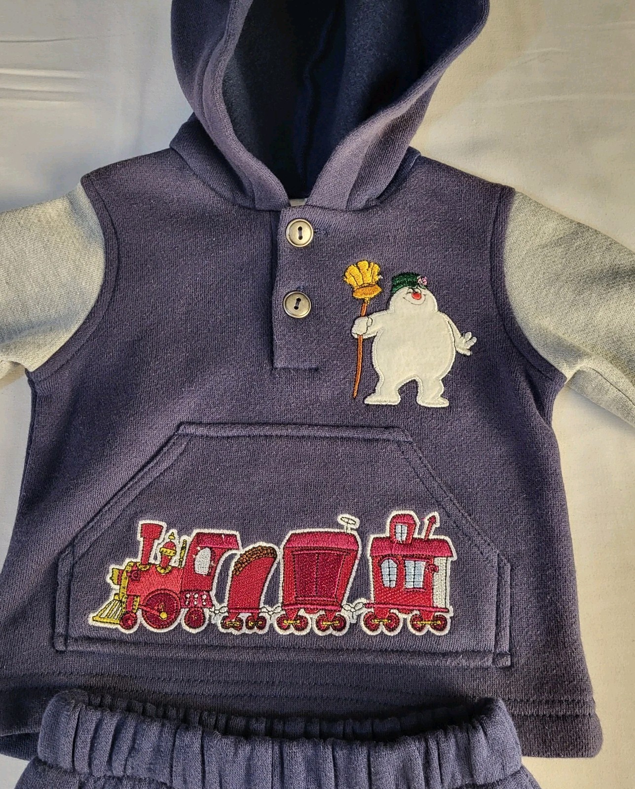 NWT Vintage 3-6M Frosty the Snowman Hoodie + Sweatpants Navy Frosty Train
